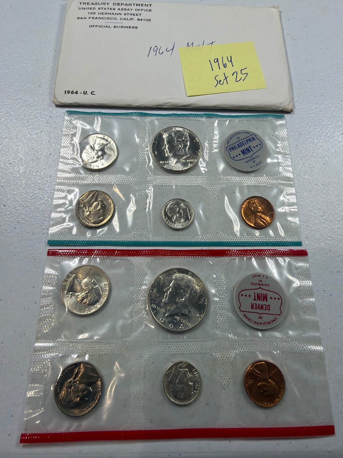 (1) 1964  US MINT SILVER P & D Set,  in all OGP,  w/ 90%  SILVER COINS,   SET 25