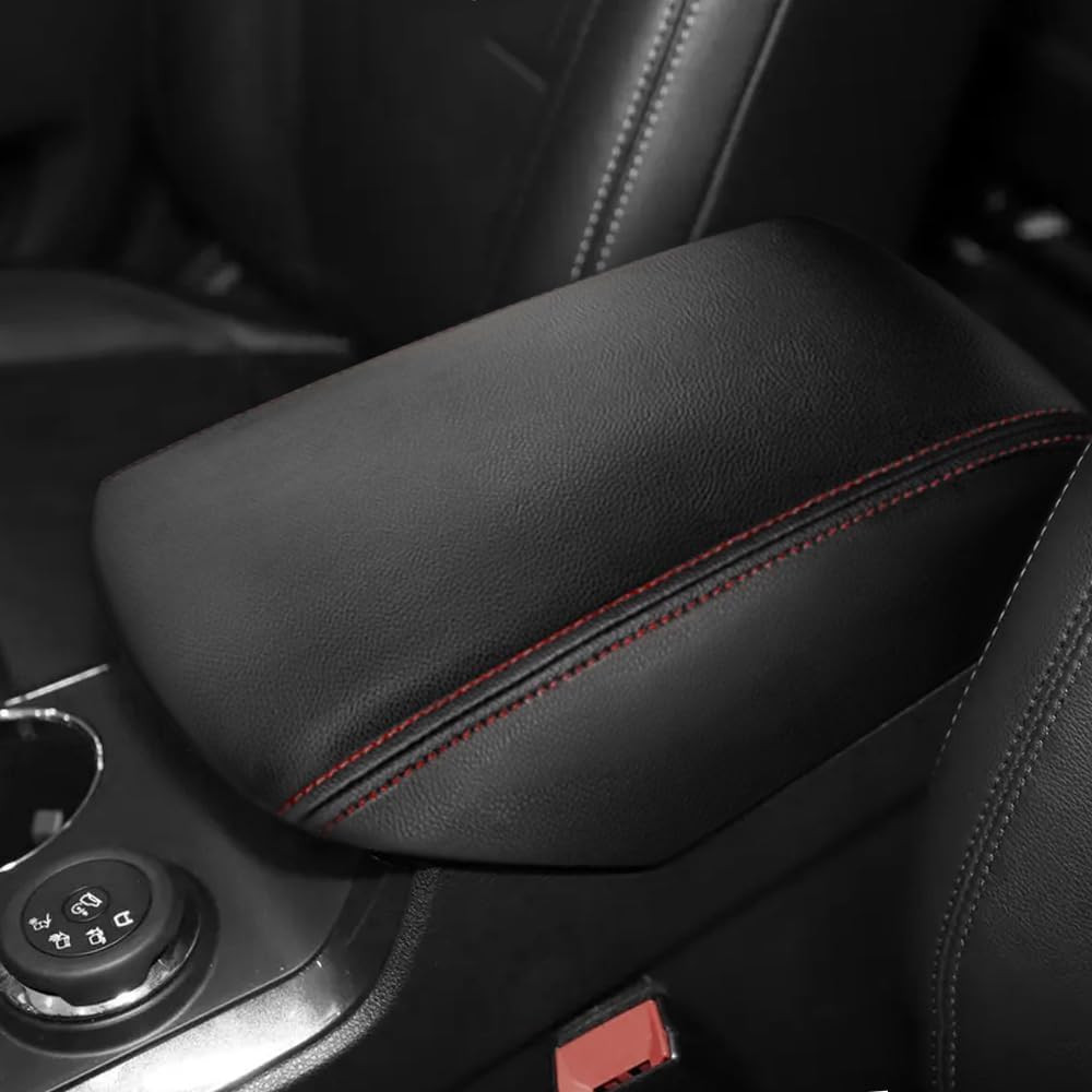 Fits 2011-2019 Ford Explorer Leather Center Console Lid Armrest Cover Red Stitch