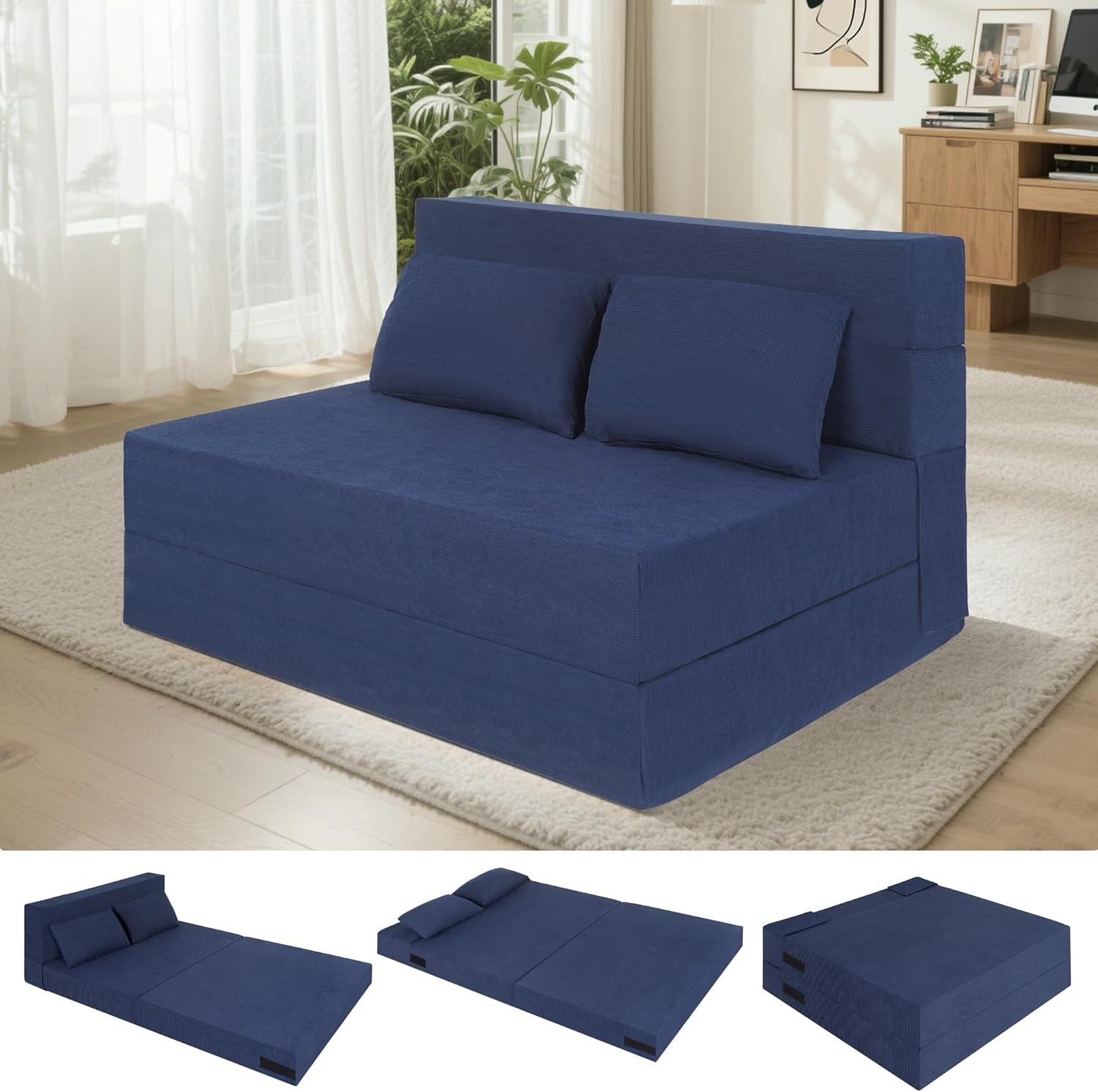 Folding Sofa Bed 4 in 1 Convertible Sleeper Sofa Bed Chair W/ Pillow Twin Memory