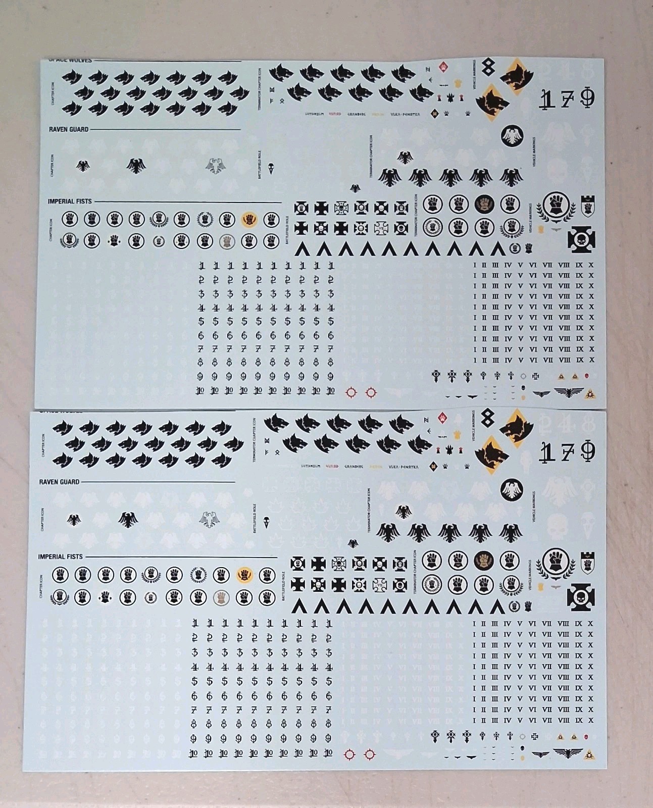 40K Space Marines 2x Transfer Sheets Wolves Raven Guard Imperial Fists Leviathan