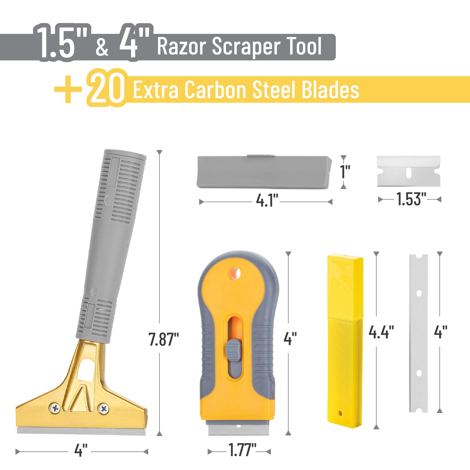 Bates- Razor Blade Scraper Set, 2 Pack, 1.5" & 4" Yellow and Gray
