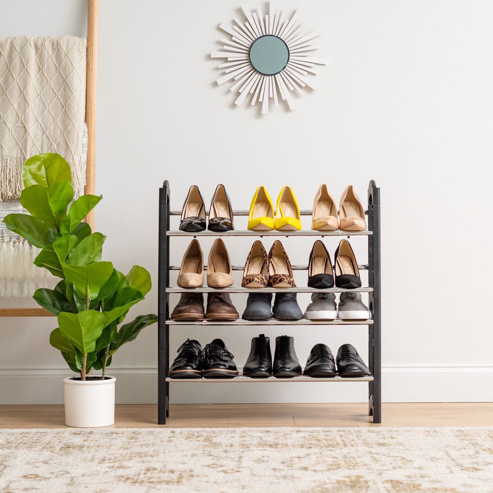 2 Tier Extendable & Stackable Freestanding Metal Shoe Racks Entryway