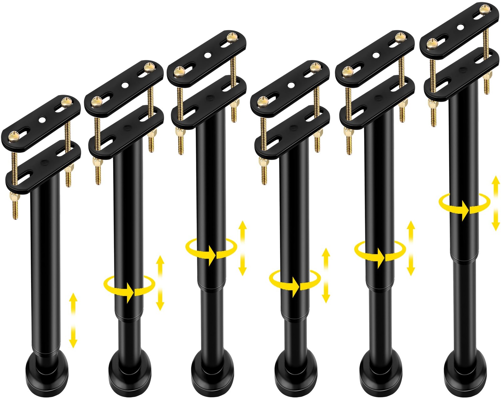 6 PCS Black Heavy Duty Adjustable Metal Bed Frame Slat Support Legs 7.0812.6 In