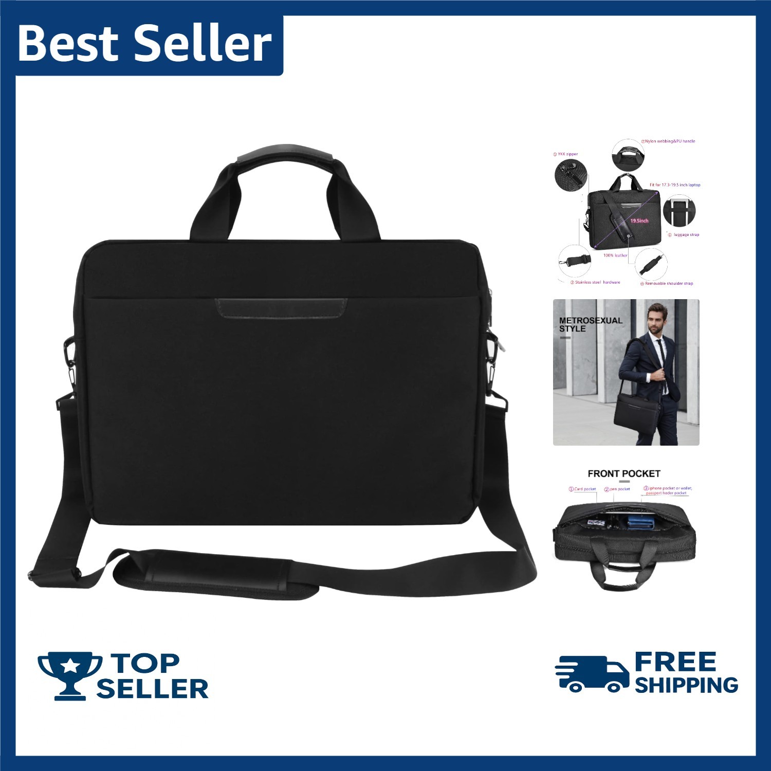 18 Inch Laptop Bag, Expandable Briefcase, Computer Bag Men Black-18.4 Inch