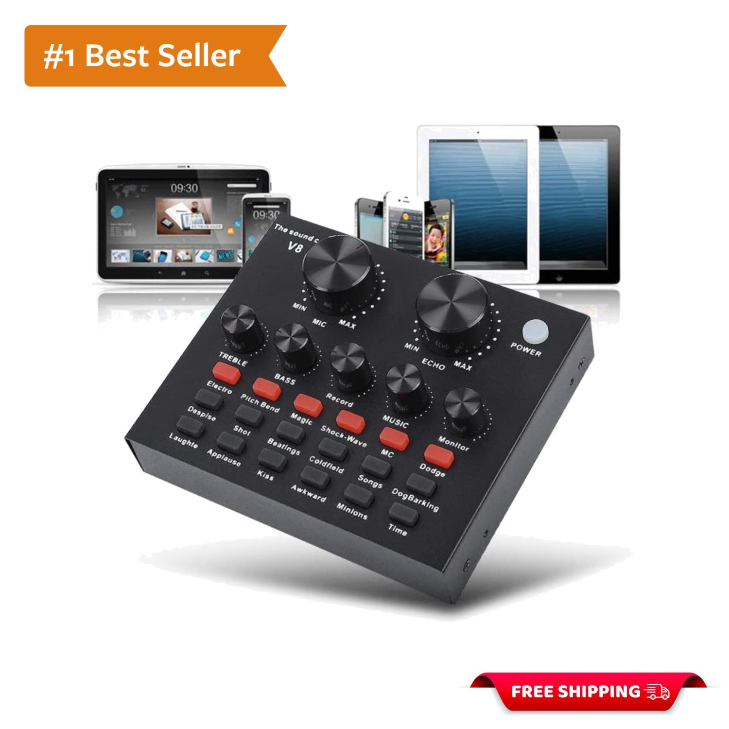 Black V8 USB Karaoke Mixer - 8 Channels for Music Recording & Live Performance