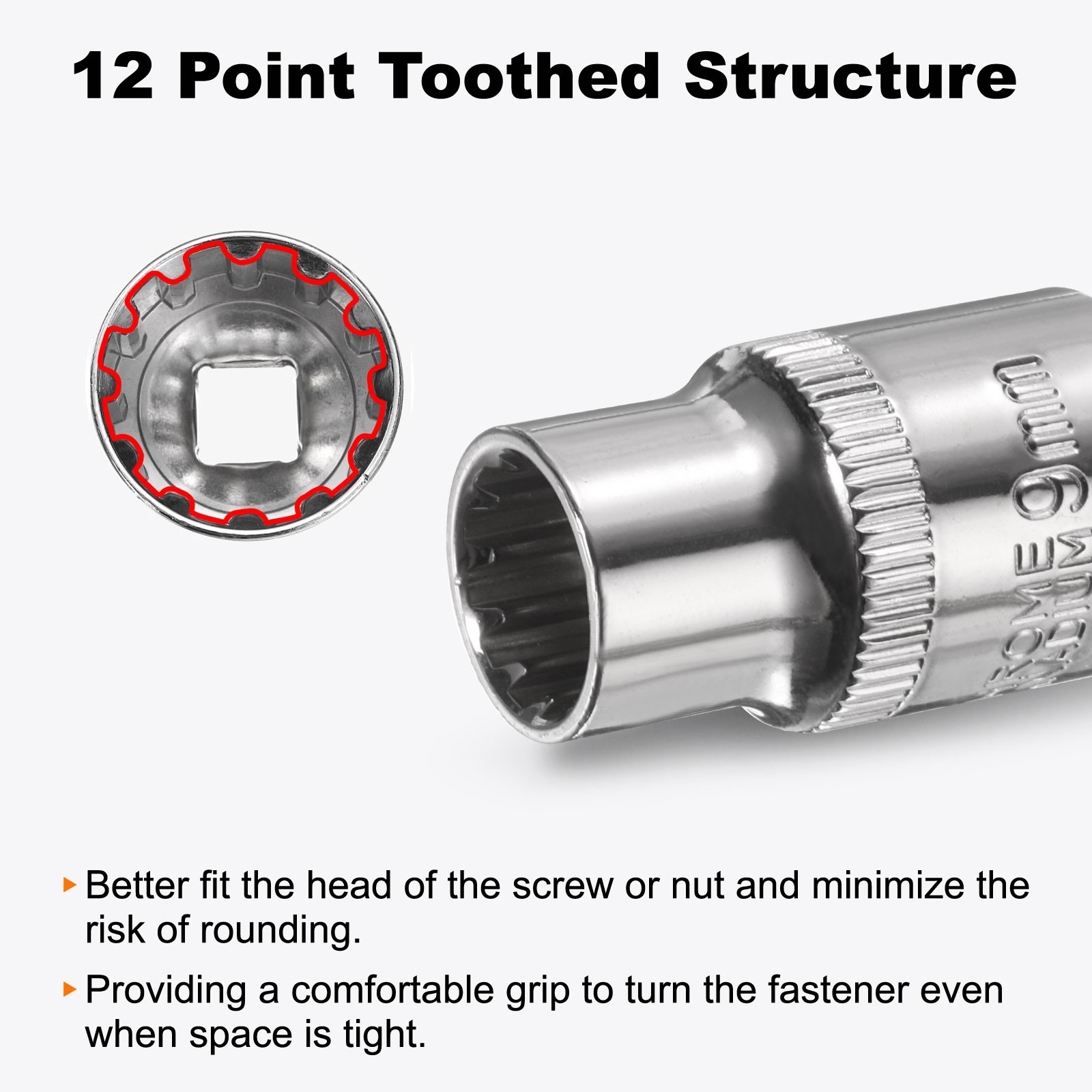 2pcs 12 Points Socket 3/8" Drive 9mm Metric Shallow Impact Socket