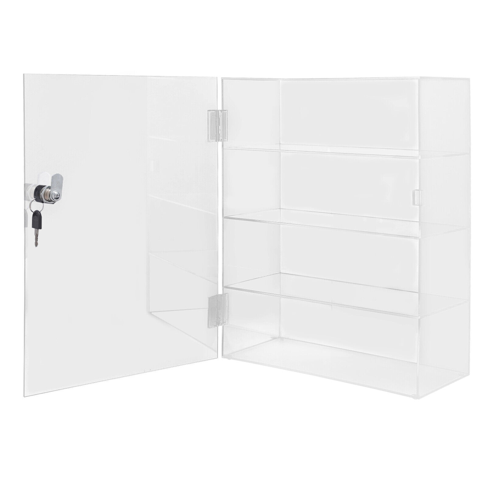 4-Layer Clear Acrylic Display Case 30 × 15 × 40 cm Lockable Countertop Showcase