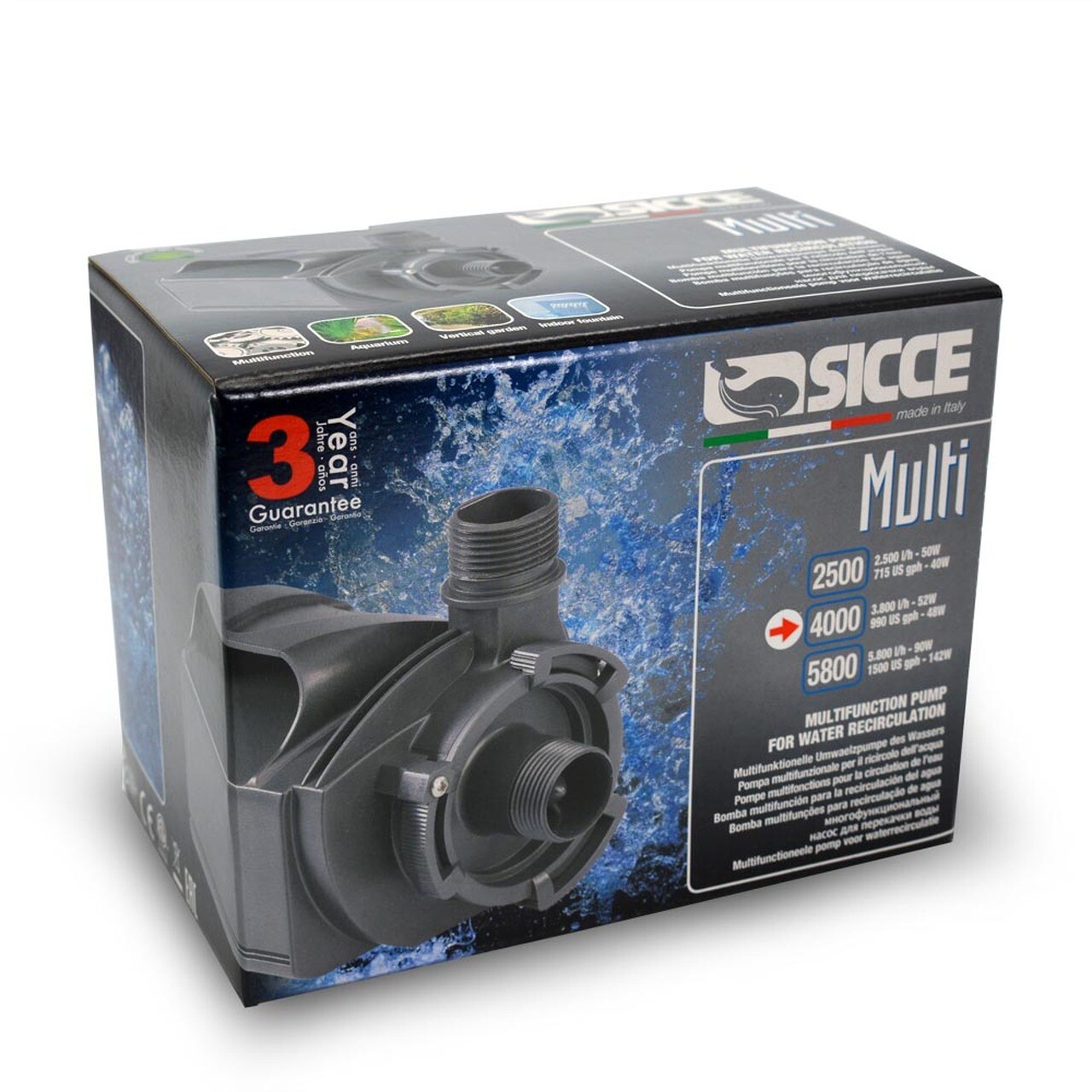 SICCE 4000 MULTI QUIET SUBMERSIBLE MULTIFUNCTION CIRCULATION PUMP 990 GPH