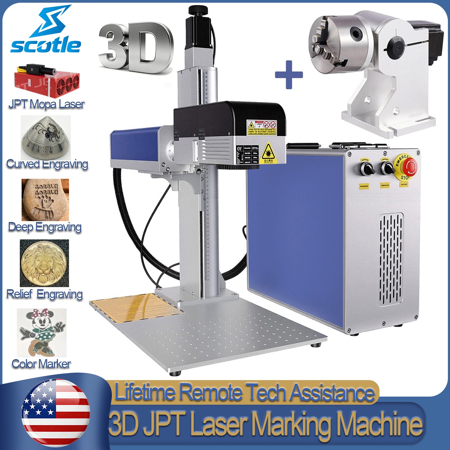 JPT MOPA 3D Fiber Laser Marking Machine Curved Relief Deep Engraving Marker