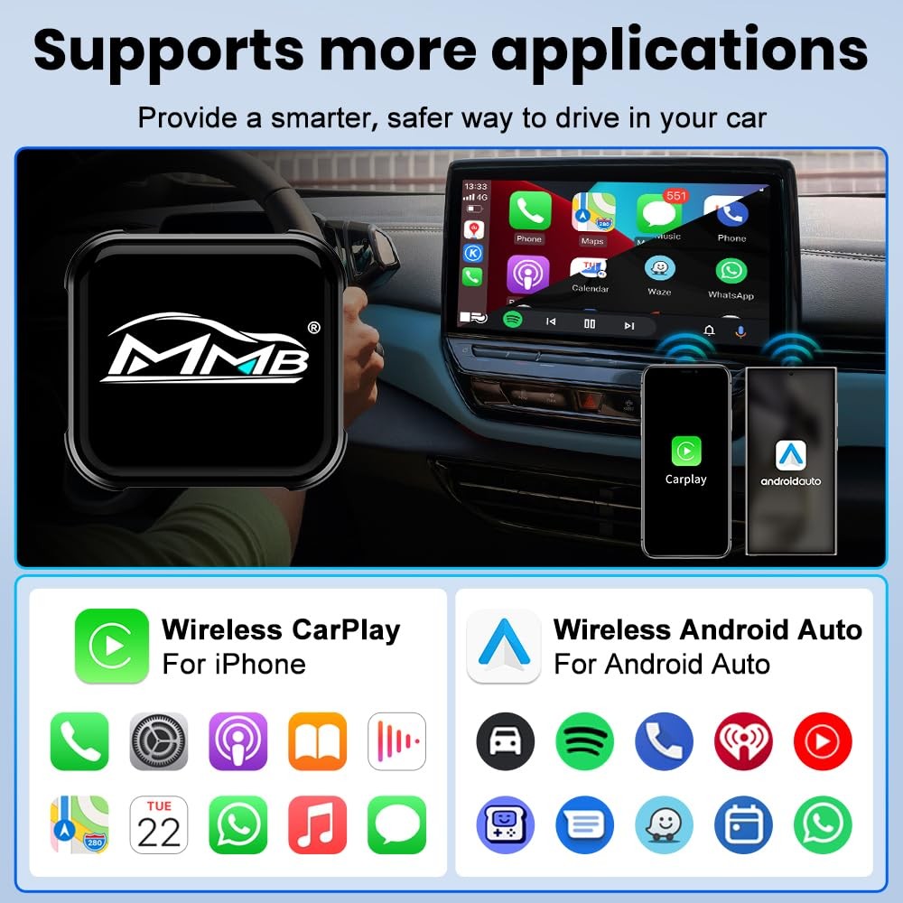 MMB Wireless CarPlay Adapter for iPhone, 2-in-1 CarPlays & Android...
