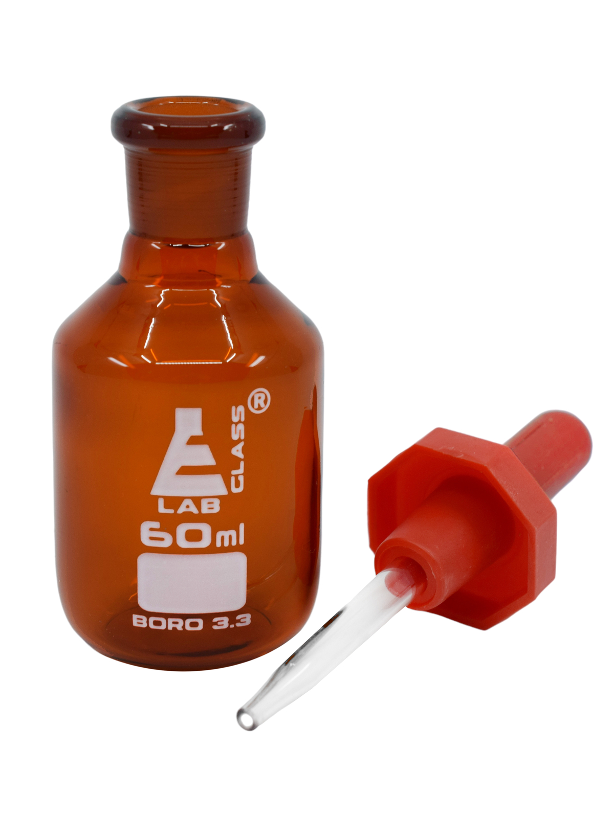 Dropping Bottle, 60ml (2oz) - Amber Colored Borosilicate 3.3 Glass - Eisco Labs