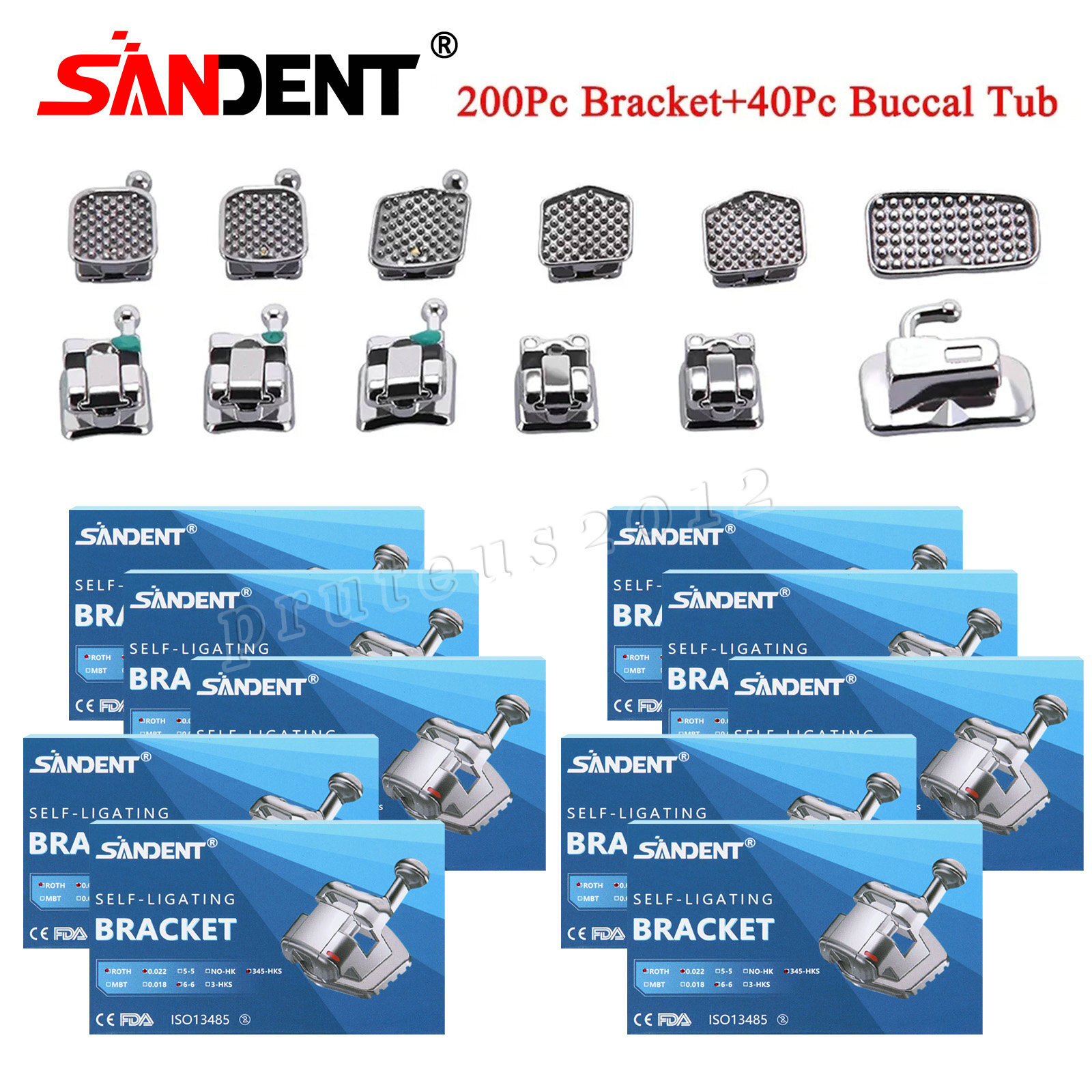 240Pc SANDENT Dental Orthodontic Brackets Self Ligating Braces+Metal Buccal Tube