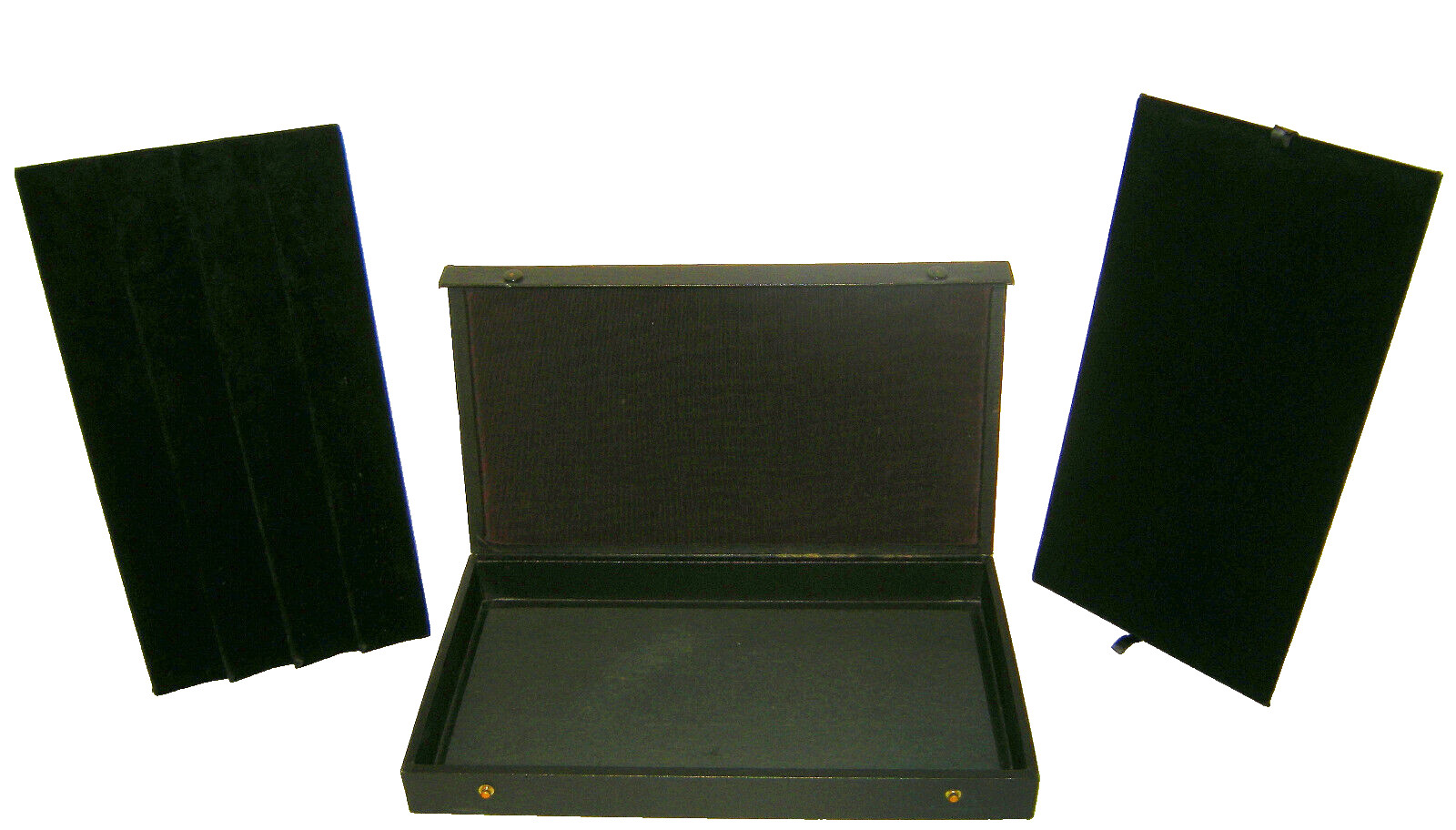 FINDINGKING BLACK FAUX LEATHER JEWELRY DISPLAY CASE SNAP LID 2 INSERTS USED