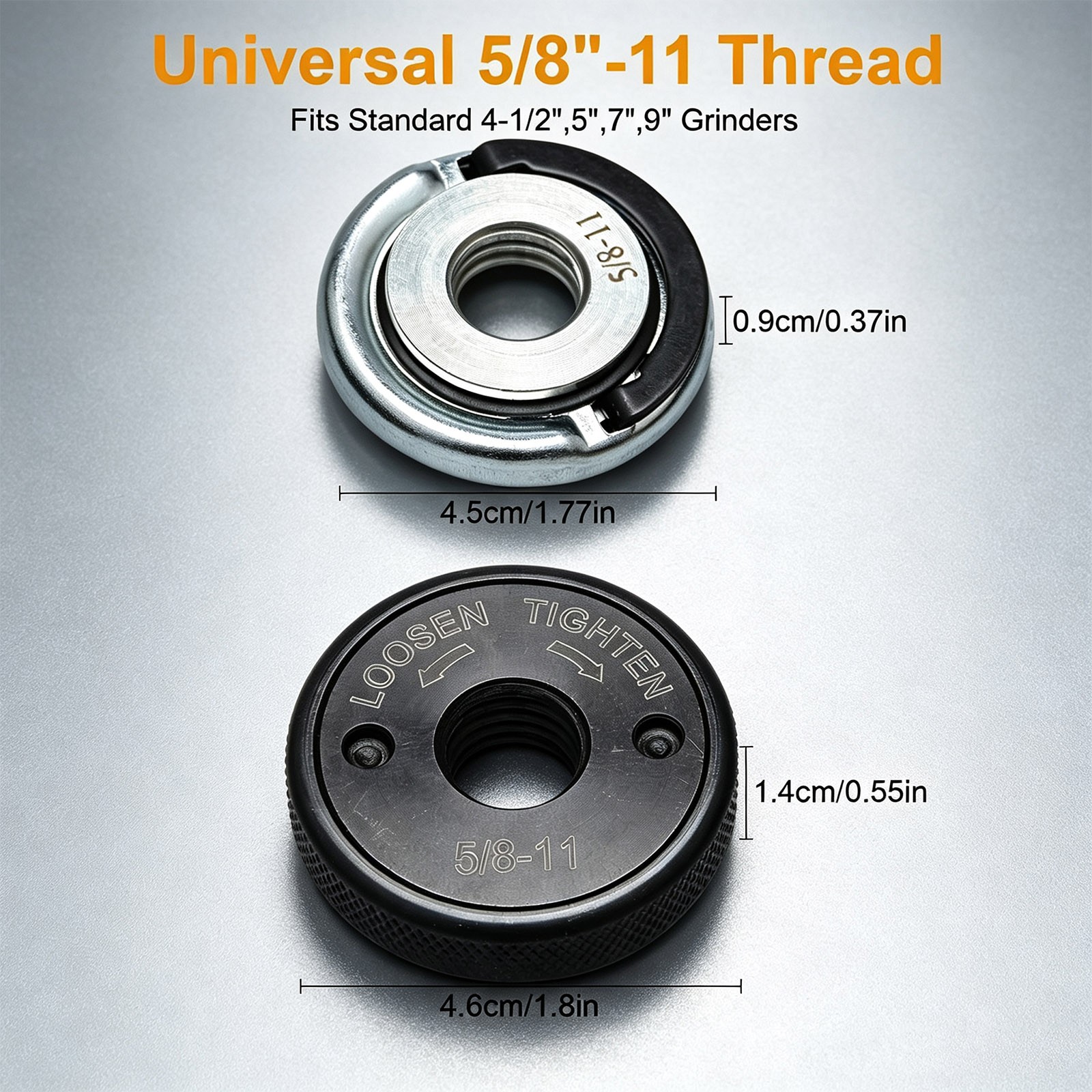 Angle Grinder Flange Nut Kit 5/8"-11 D-Ring & Knurled for Workshop Garage Use