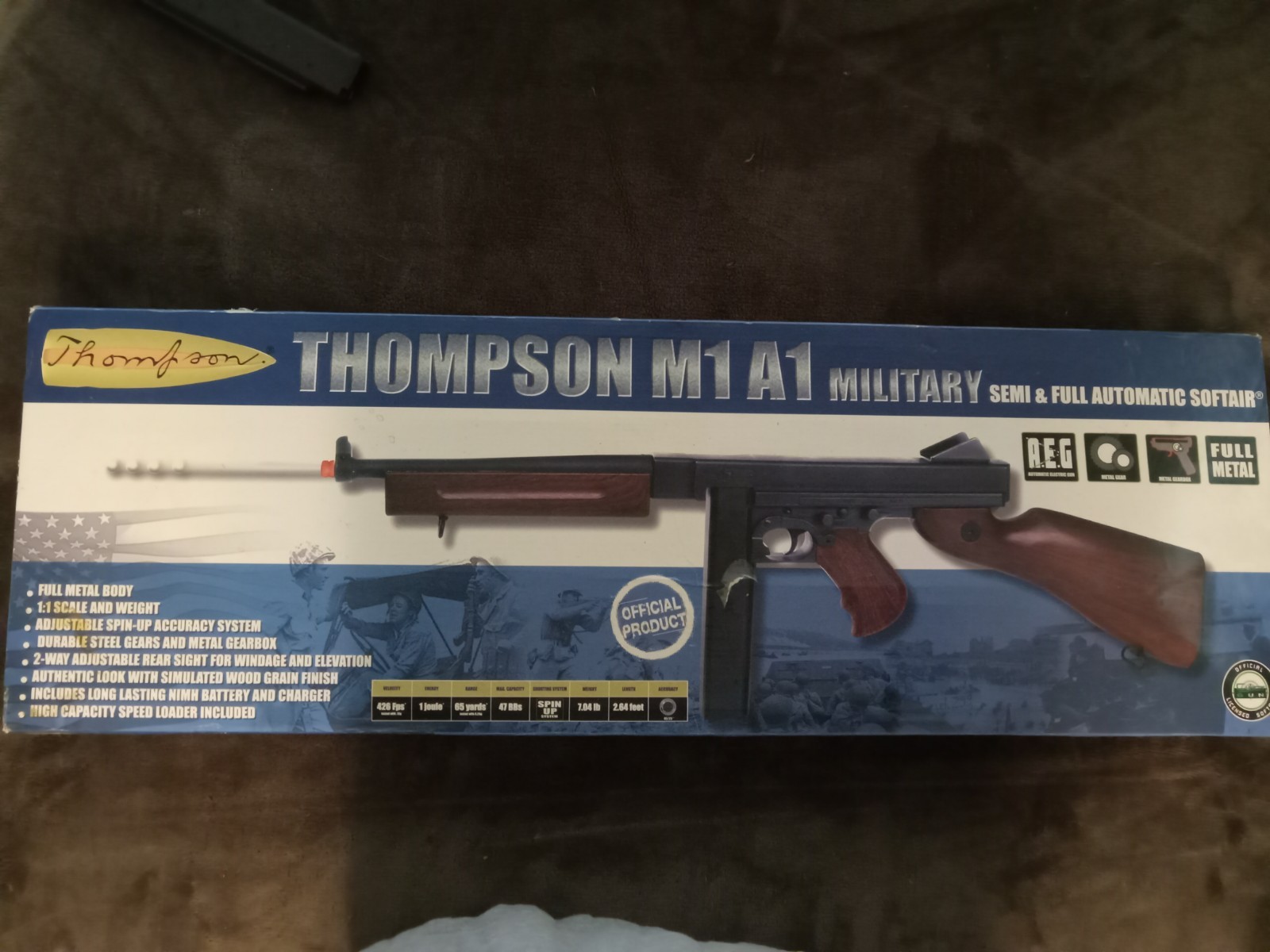 Thompson M1A1 Full Metal Airsoft Rifle Semi/Full Auto w/ Mag Sling