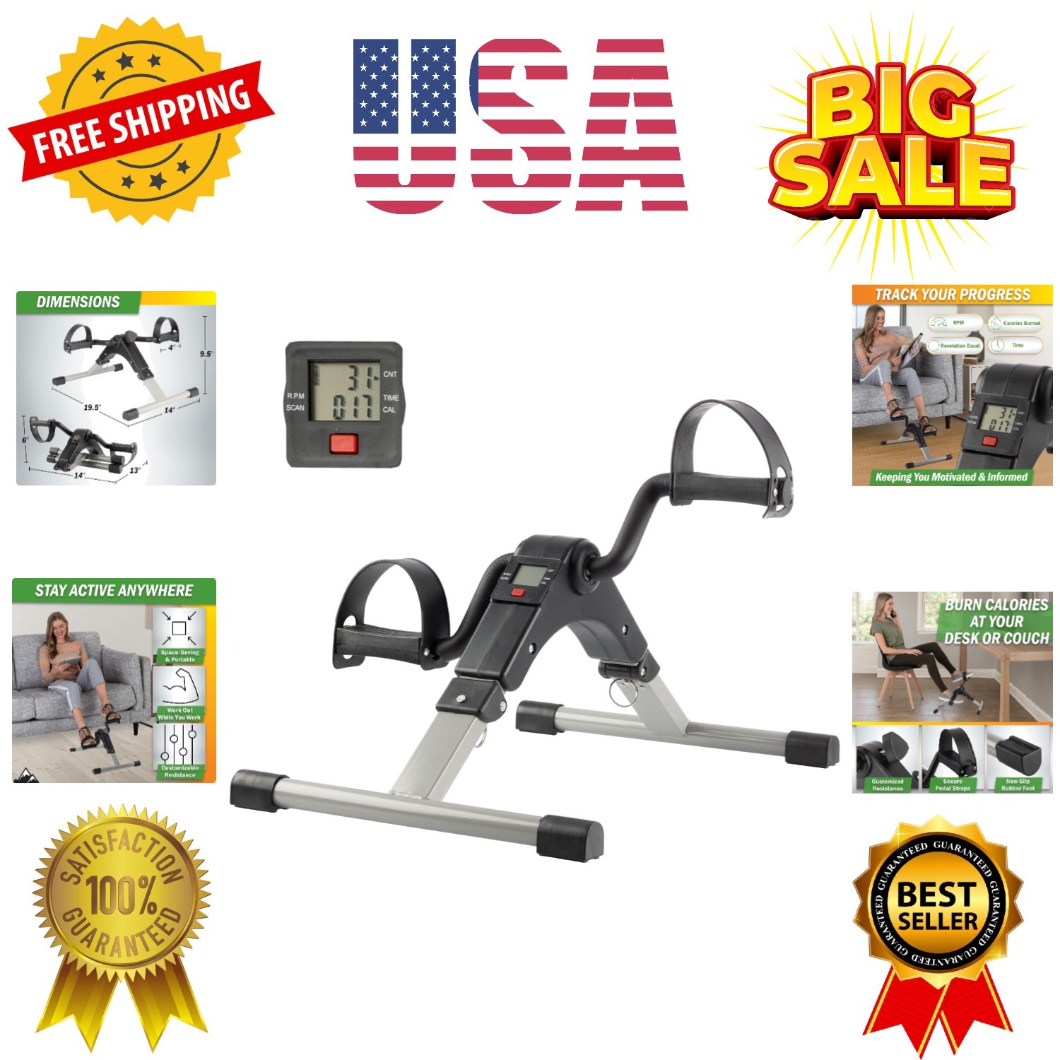 Under Desk Exercise Bike Pedal Exerciser – Mini Stationary Cycle with Adjusta...