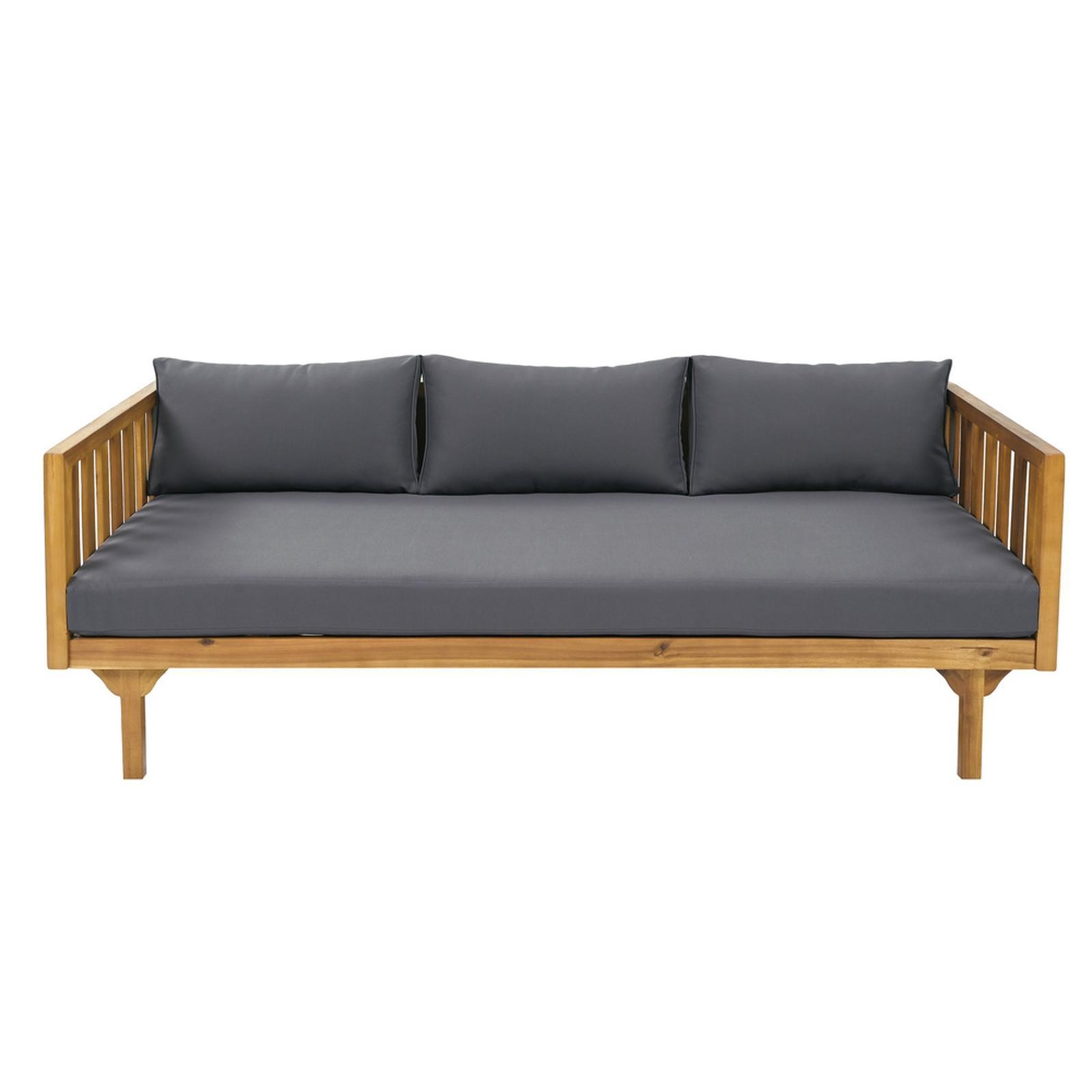 Dark Gray Daybed with Weather-Resistant Cushions and Sturdy Acacia Wood Frame