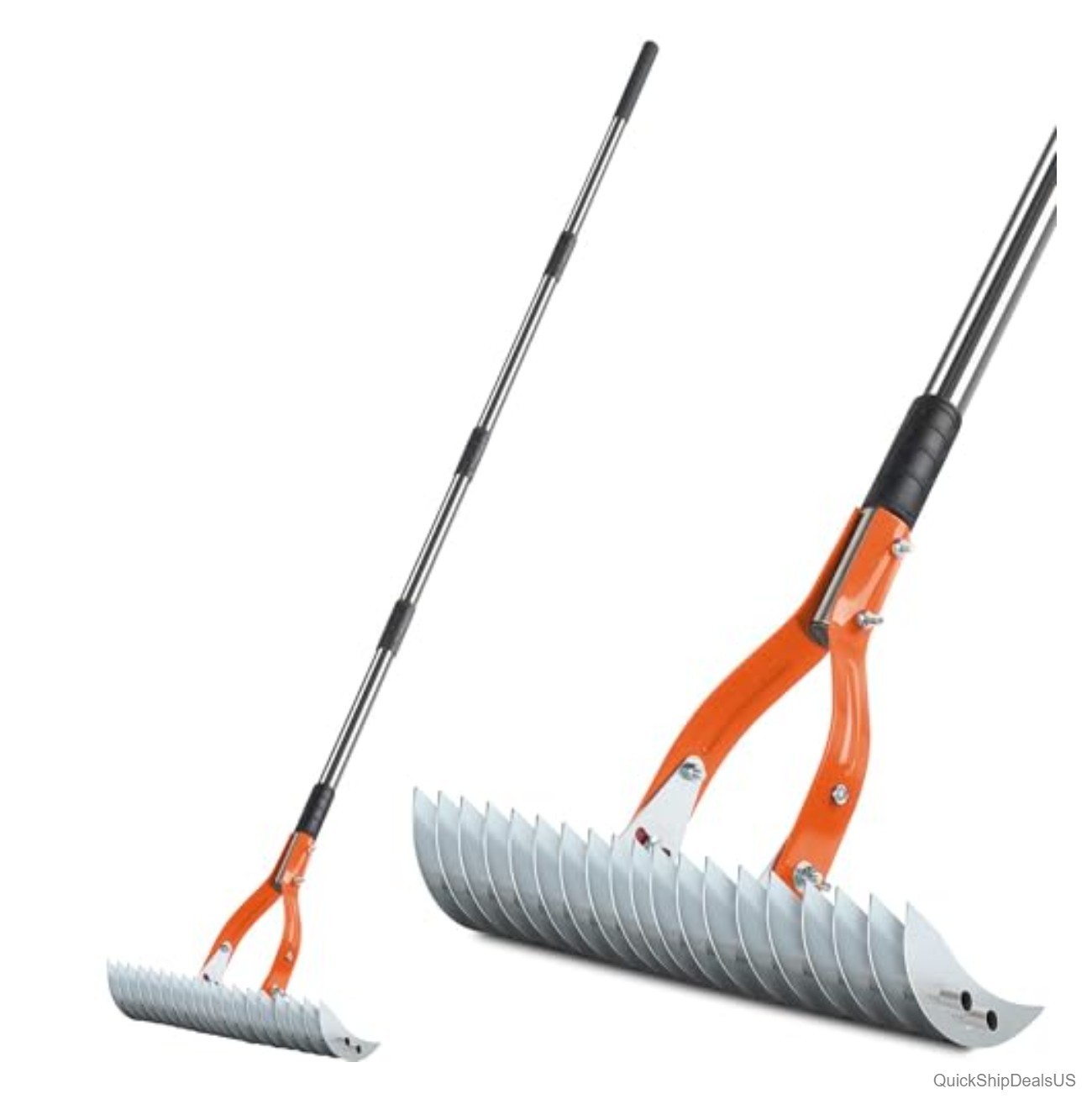 Lawn Dethatcher Rake 15 Inch 19 Double Sided Steel Tines Adjustable Handle