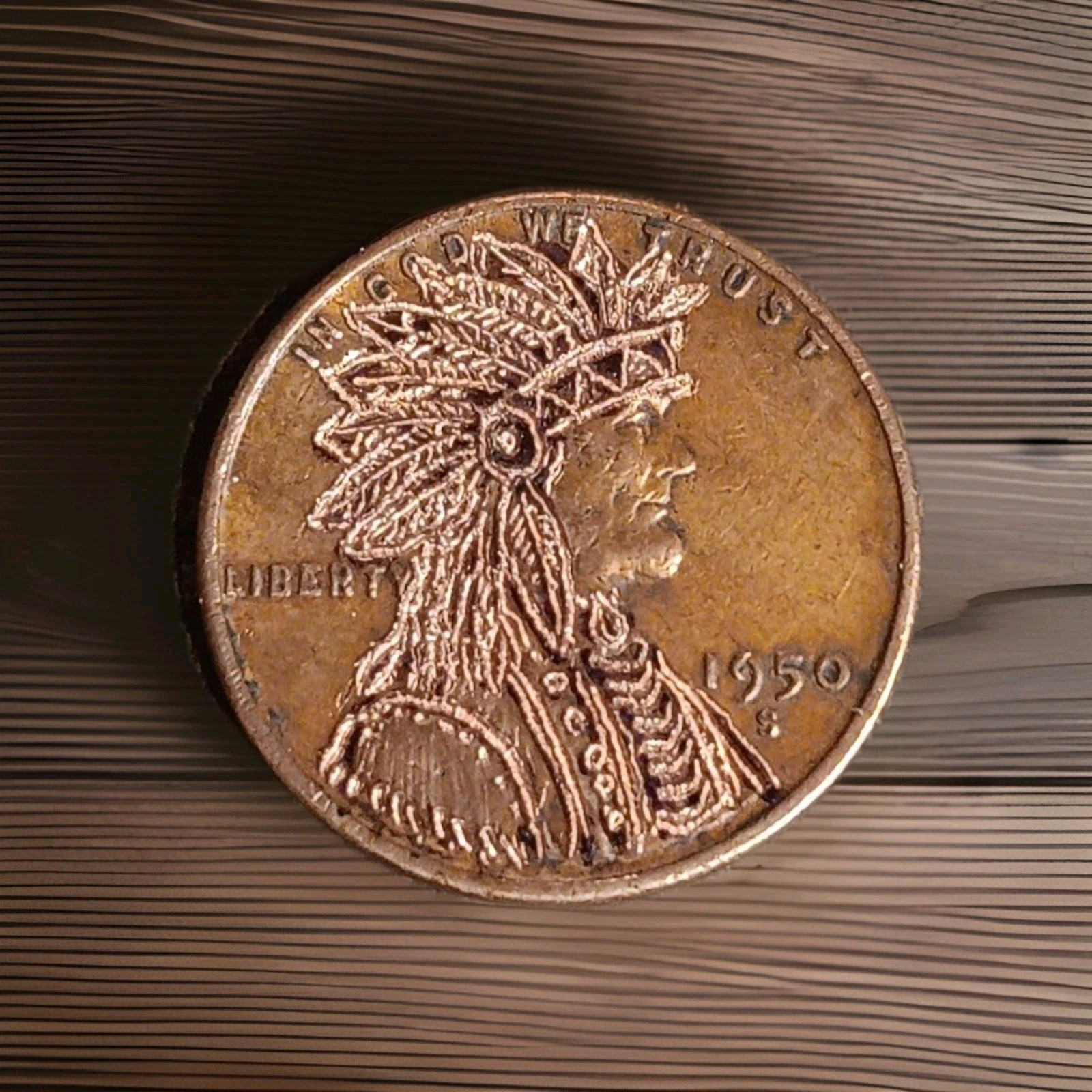 Hobo Lincoln Wheat Penny Hand Carved By J&M Tarantula As Red Cloud