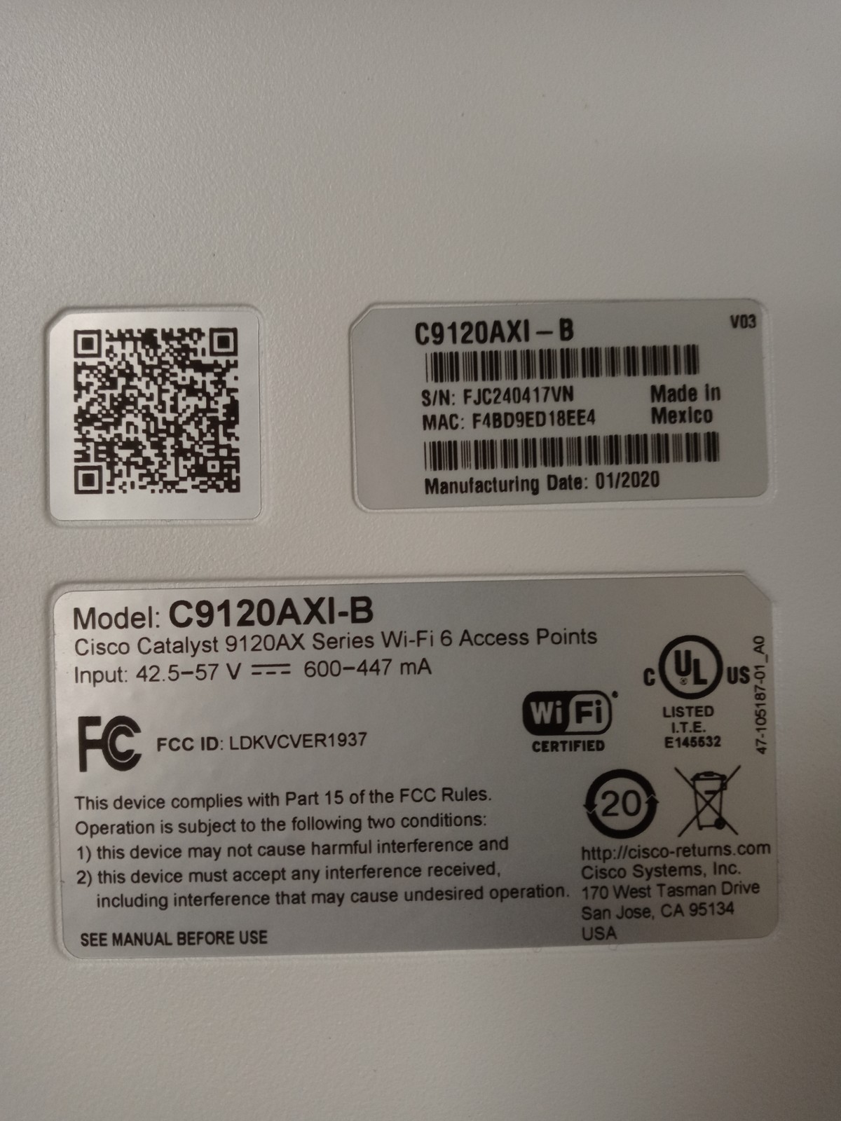 Cisco Catalyst C9120AXI-B Wireless Access Point 9120AXI