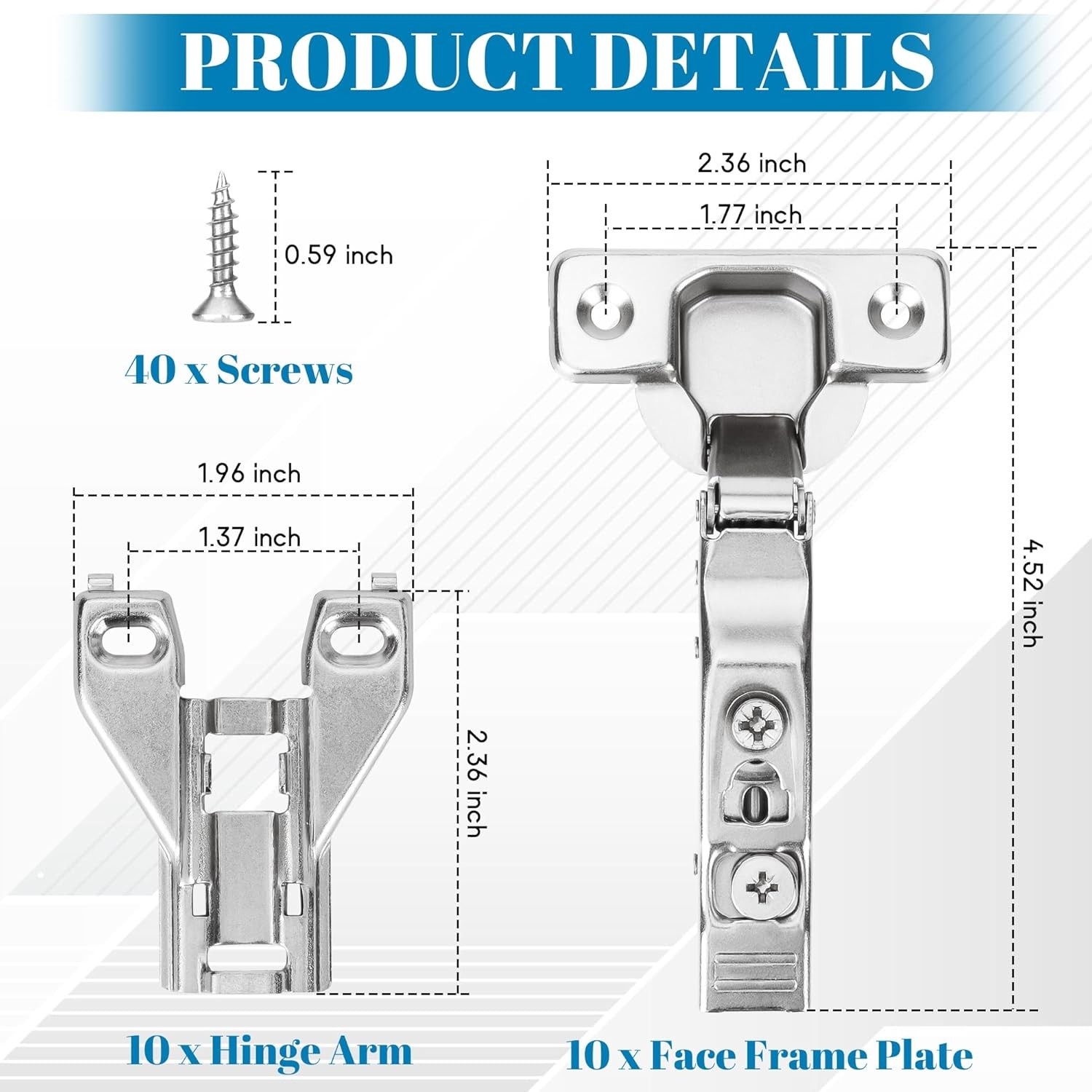 Overlay Buffer-Closing Cabinet Hinge—Adjustable Clip-On Concealed Cabinet Hinge