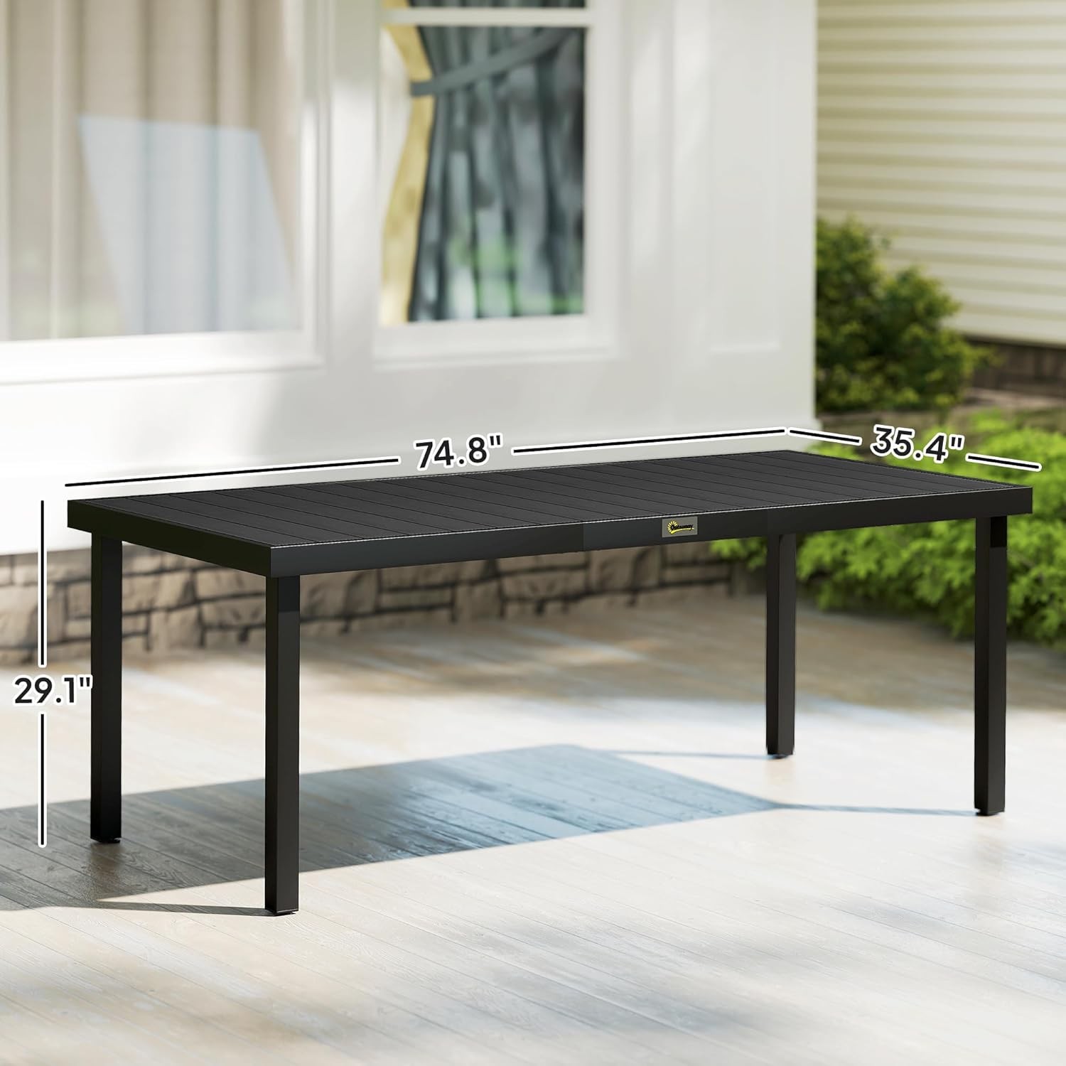 75" x 35" Outdoor Dining Table for 8 People, Rectangular Aluminum Frame Garden
