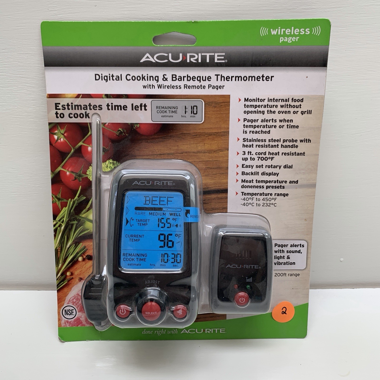 AcuRite Digital Meat Thermometer 700-F Heat Resistant Timer Remote BBQ Cooking