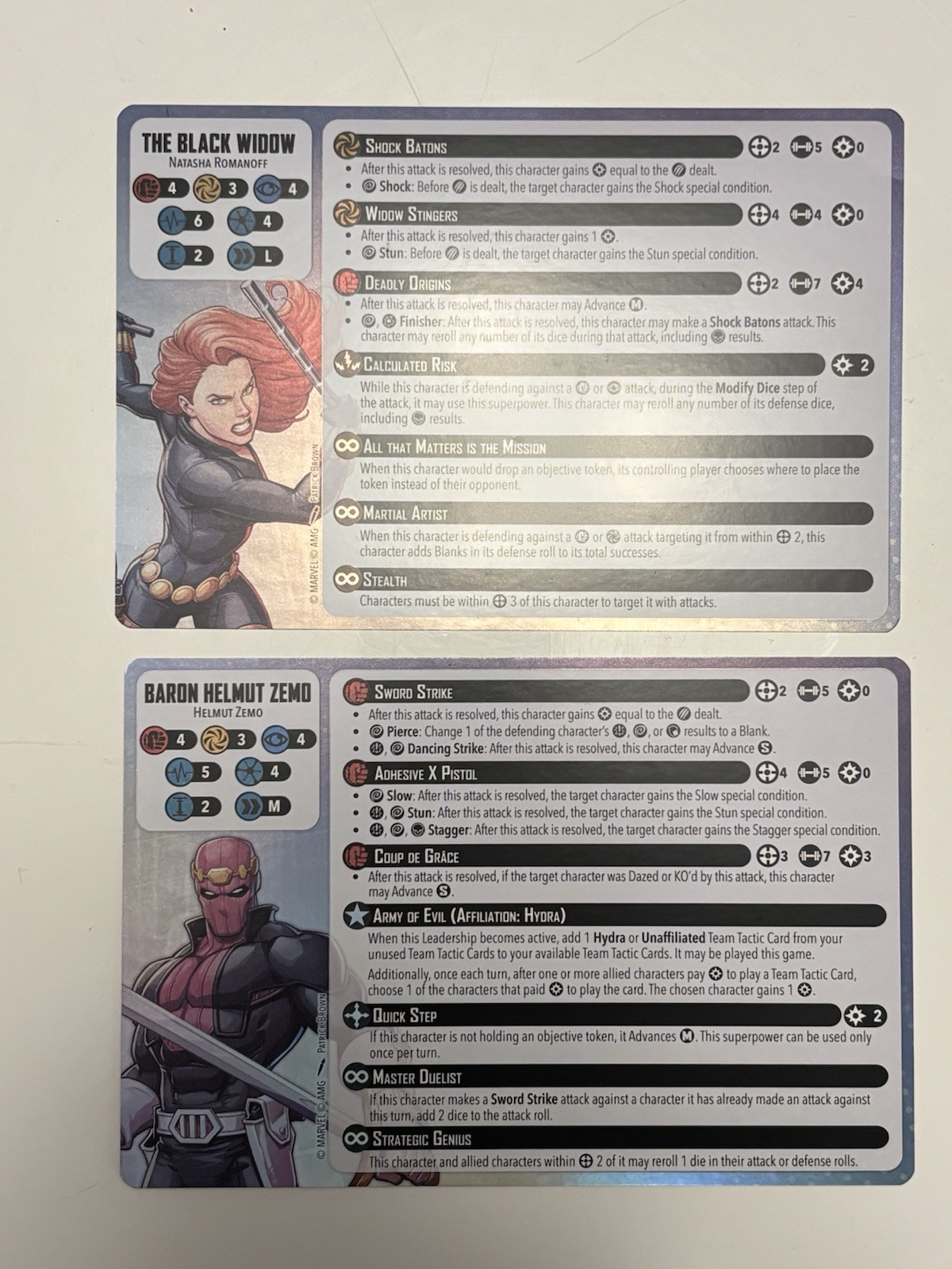 Marvel Crisis Protocol Black Widow Baron Helmut Zemo Foil Card Rare Promos