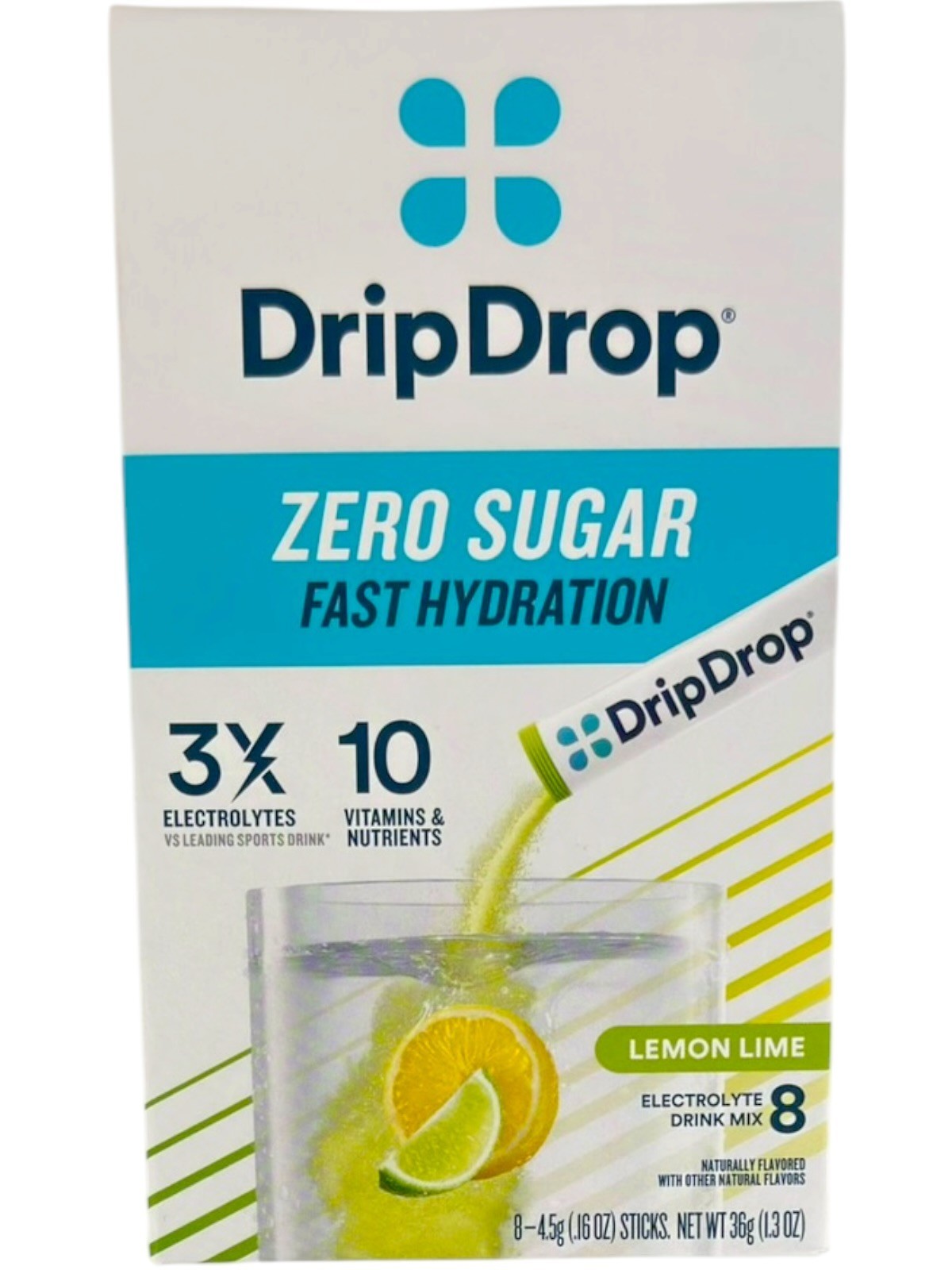 DripDrop Zero Sugar Lemon Lime Electrolyte Powder Mix 8 Sticks Box (EXP 01/2027)