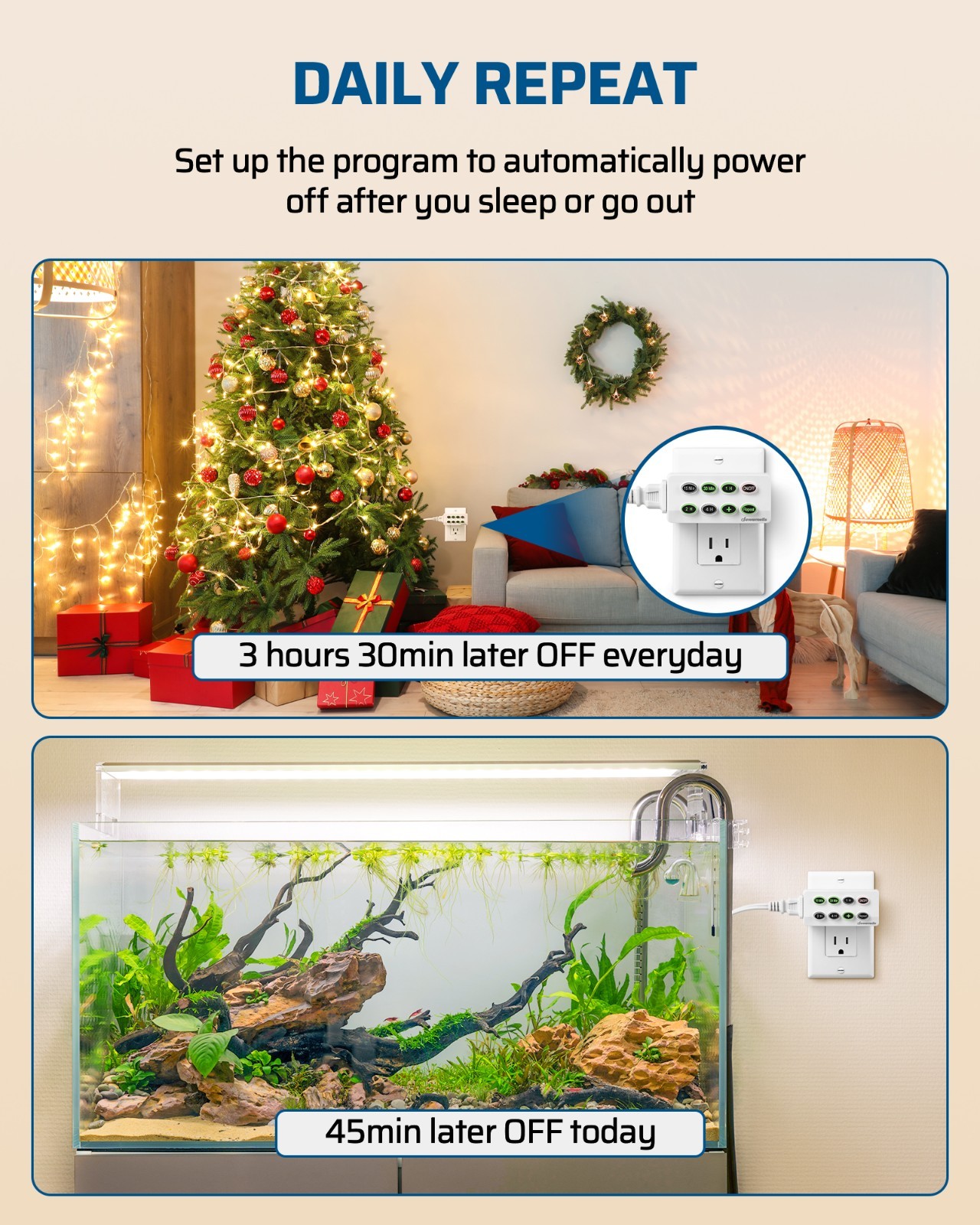 DEWENWILS 2-Pack Countdown Timer Outlet, Auto Shut-Off, Repeat Function, UL