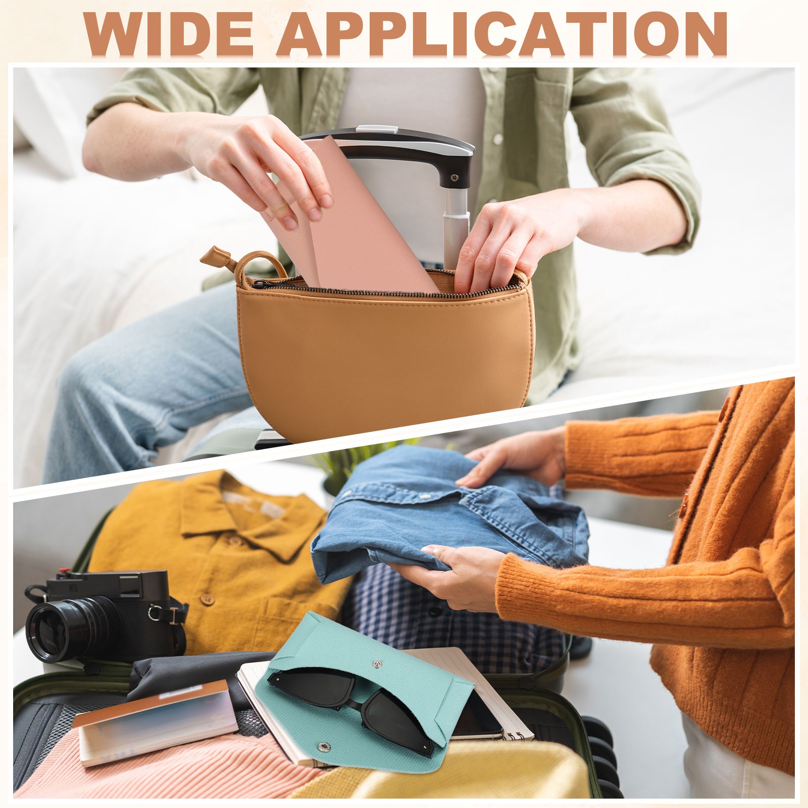 Leather Glasses Case Holder with Button and Cleaning Cloth (Grey)