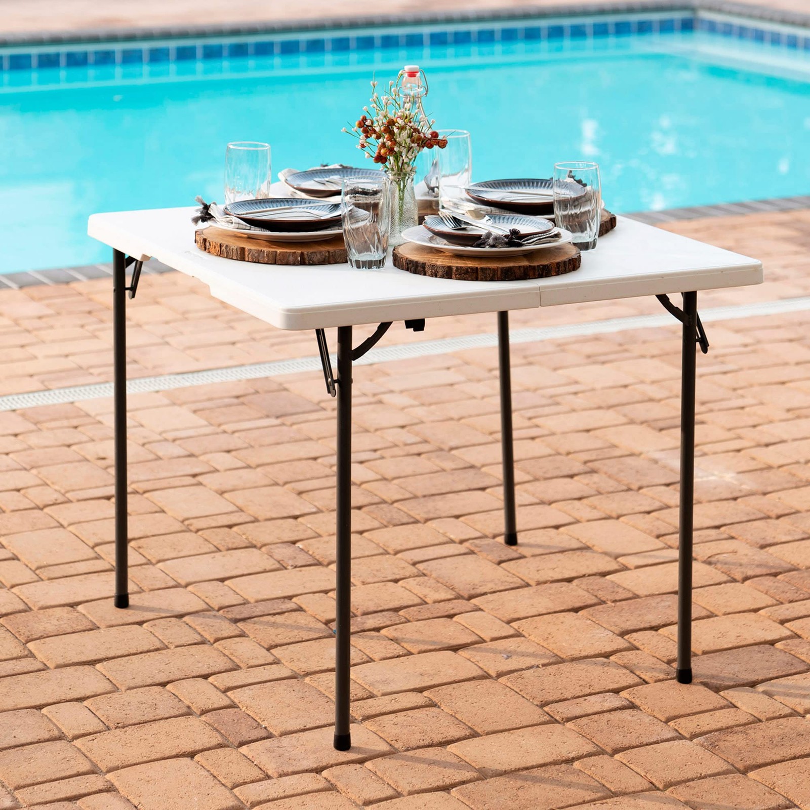 "34-Inch Fold in Half Square Table - Portable and Versatile Design"