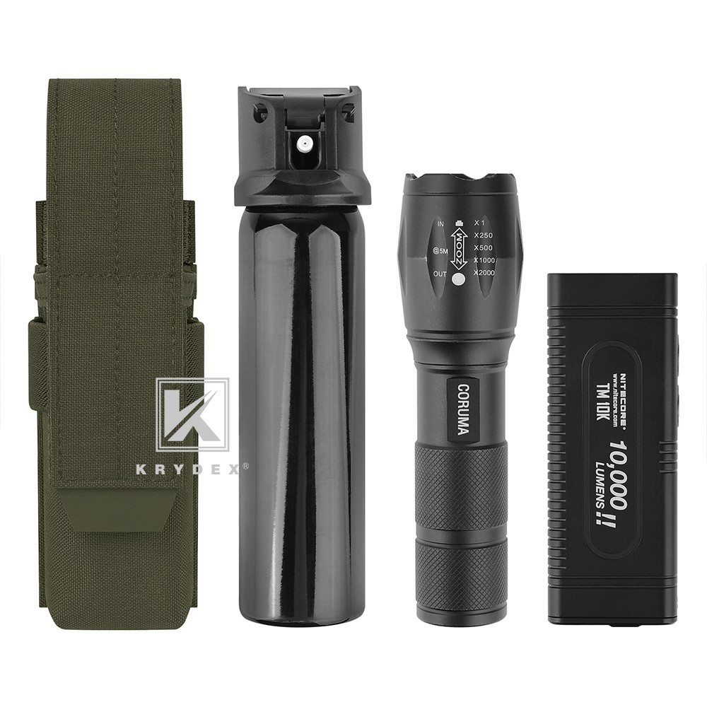 KRYDEX Tactical Flashlight Holster Low Profile Pouch Green MOLLE&Belt System