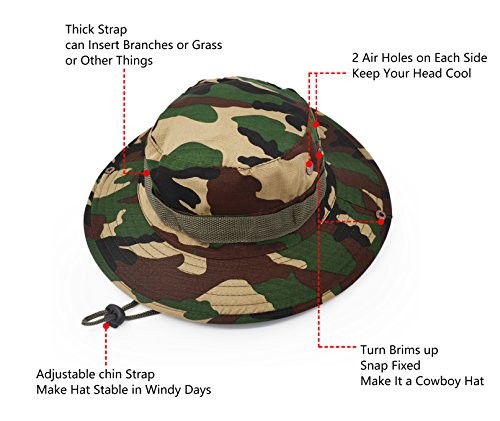 Outdoor Wide Brim Sun Protect Hat, Classic US Combat Medium Green Camouflage