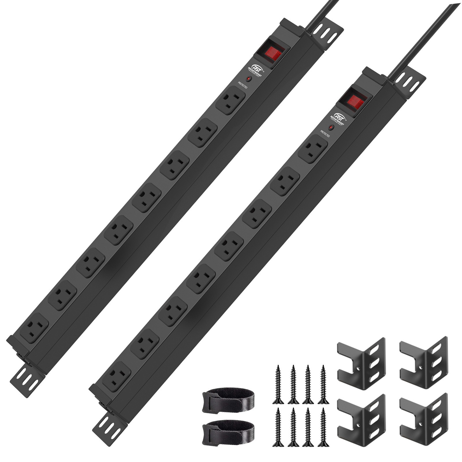 2Pack Heavy Duty Metal Power Strip 8 Outlet  Surge Protector 15A Garage Workshop