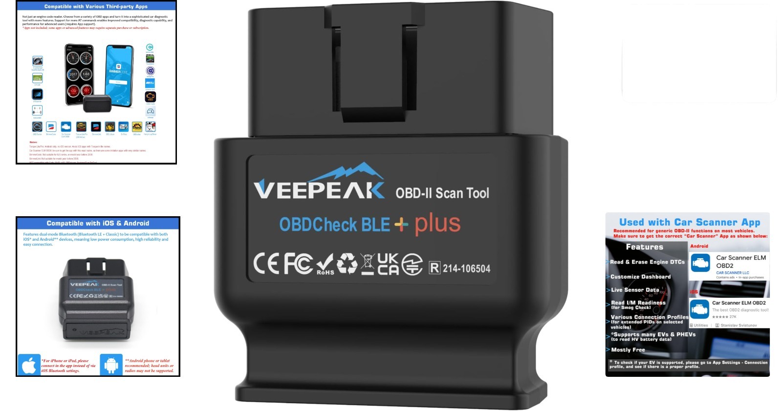Veepeak OBDCheck BLE Plus Bluetooth OBD2 Scanner iOS Android
