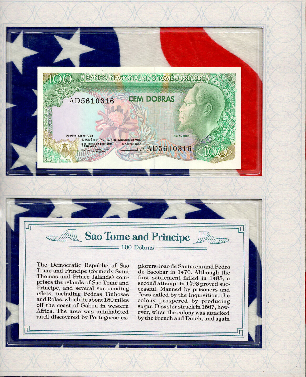 *Most Treasured Banknotes Sao Tome 100 Dobras 1989 P-60 UNC AD5610316