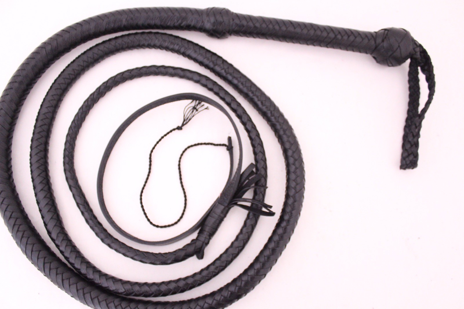 Genuine Cow Leather 8 Feet Long 12 Plait Weaving Bull Whip Black,Heavy Duty Whip