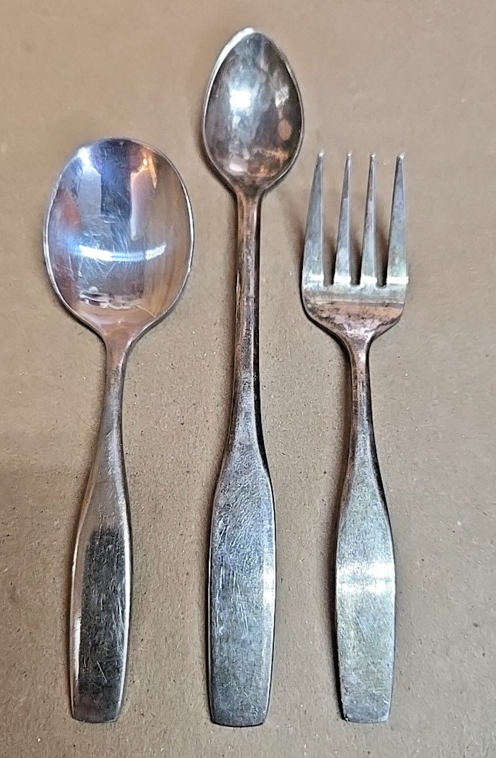 Set of (3) Leonard Silverplate Flatware; Korea; Baby Spoon; Toddler Knife/Fork