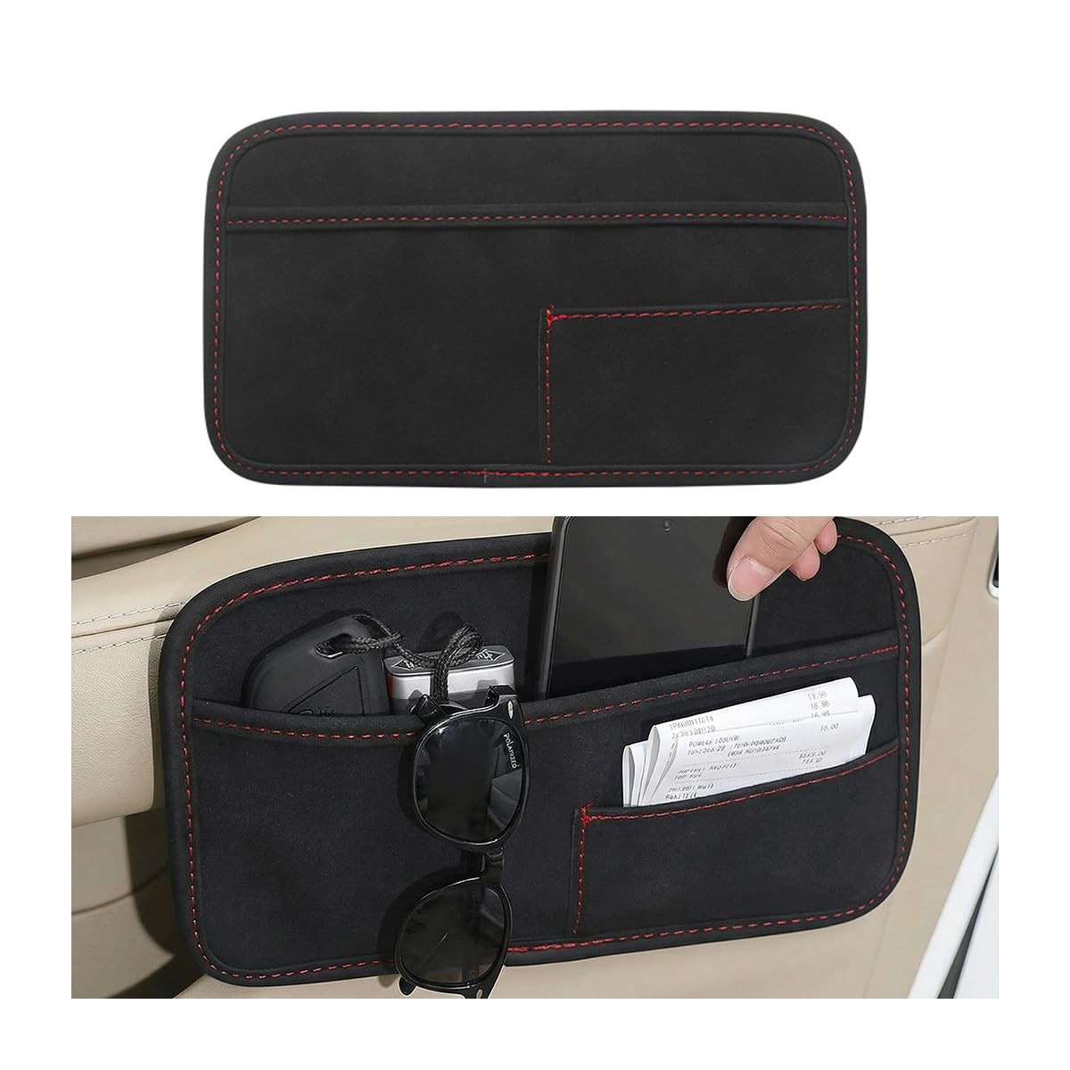 Car Seat Side Pocket Organizer, Suede Leather Vehicle Console Side Cell Phone...