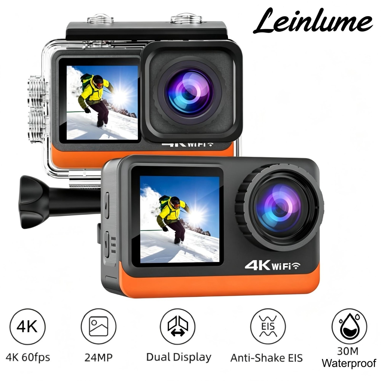 4K Action Camera WiFi Waterproof Sports Camera 170° Wide Angle Dual Screen Cam