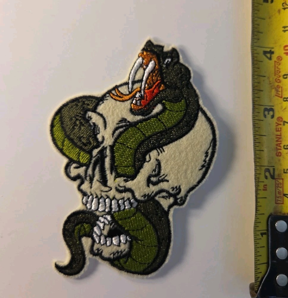 Snake & Skull - Embroidered Patch / Iron On Embroidery