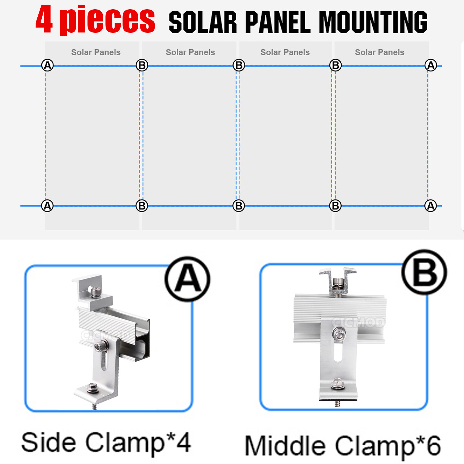 Universal Solar Panel Roof Mount Brackets Kit for 1-4 Pcs Solar Panels Mounting