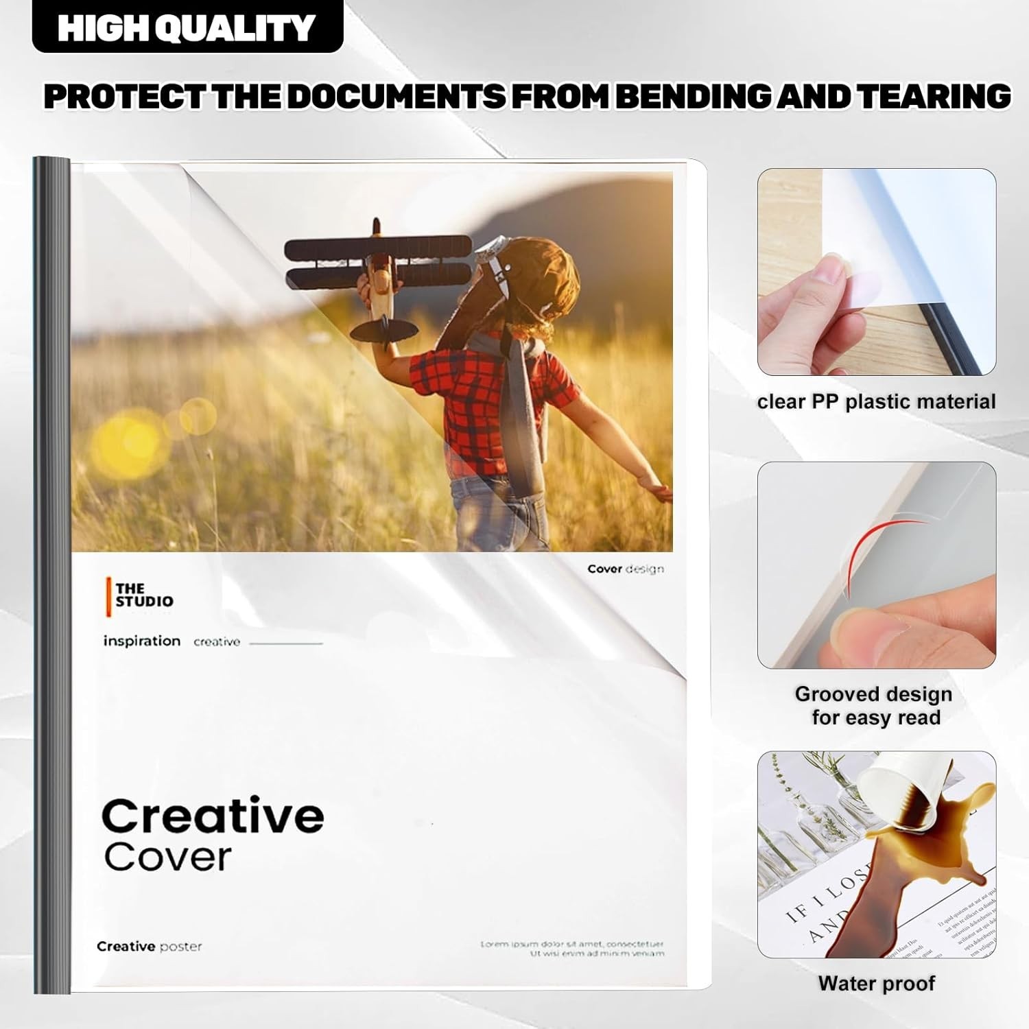 Professional Clear Report Covers - 12 Pack with Labeling Stickers and 70 Sheets