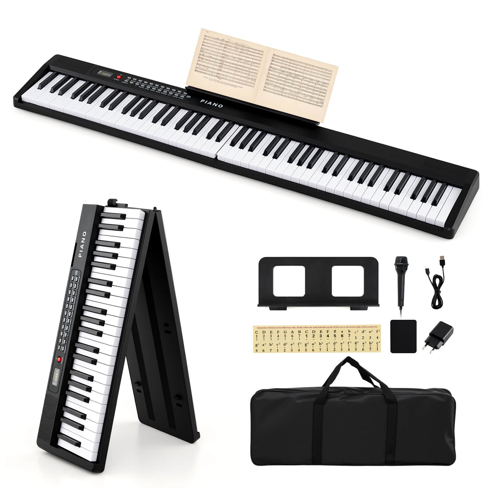 88-Key Piano Keyboard Foldable Full Size Semi Weighted Electronic Keyboard