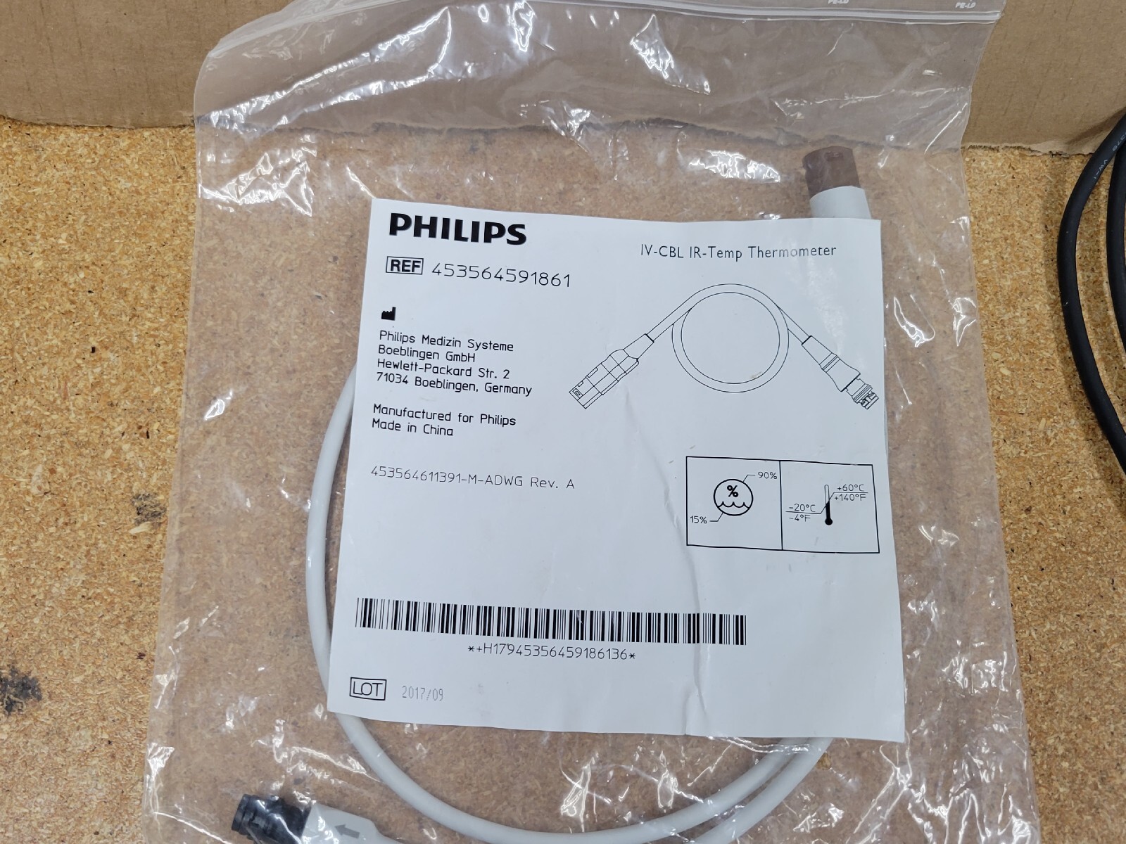 Philips IV-CBL IR- Temp Thermometer probe adapter cable 453564591861 NEW