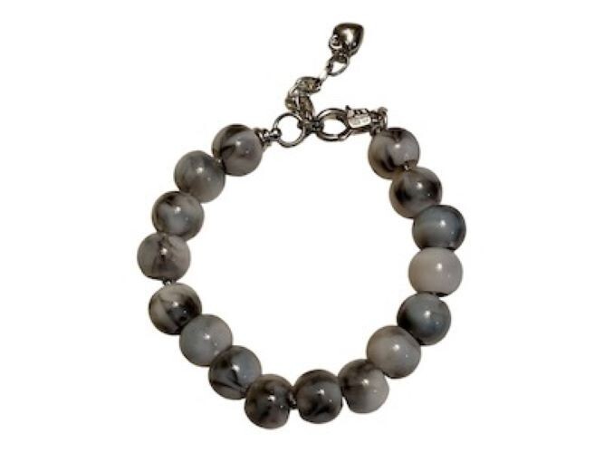 Classy Handcrafted Gemstone Gray Swirl Beaded Bracelet, Size 7.9" Adjustable