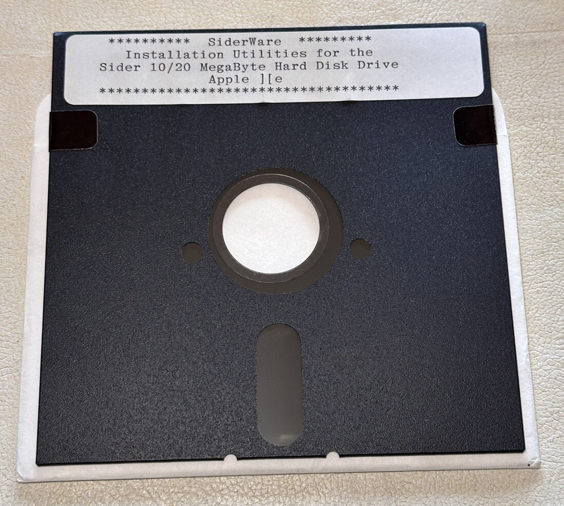 Siderware Utilities For Sider 10/20 Megabyte HDD DOS 3.3 Apple IIe 5.25” Floppy