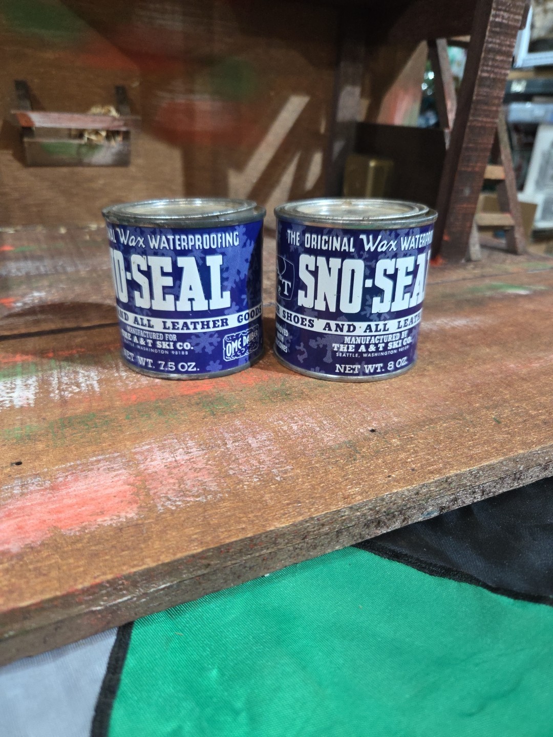 A & T Ski Sno-Seal Original Beeswax Waterproofing 2 Vintage Cans Seattle Wash.