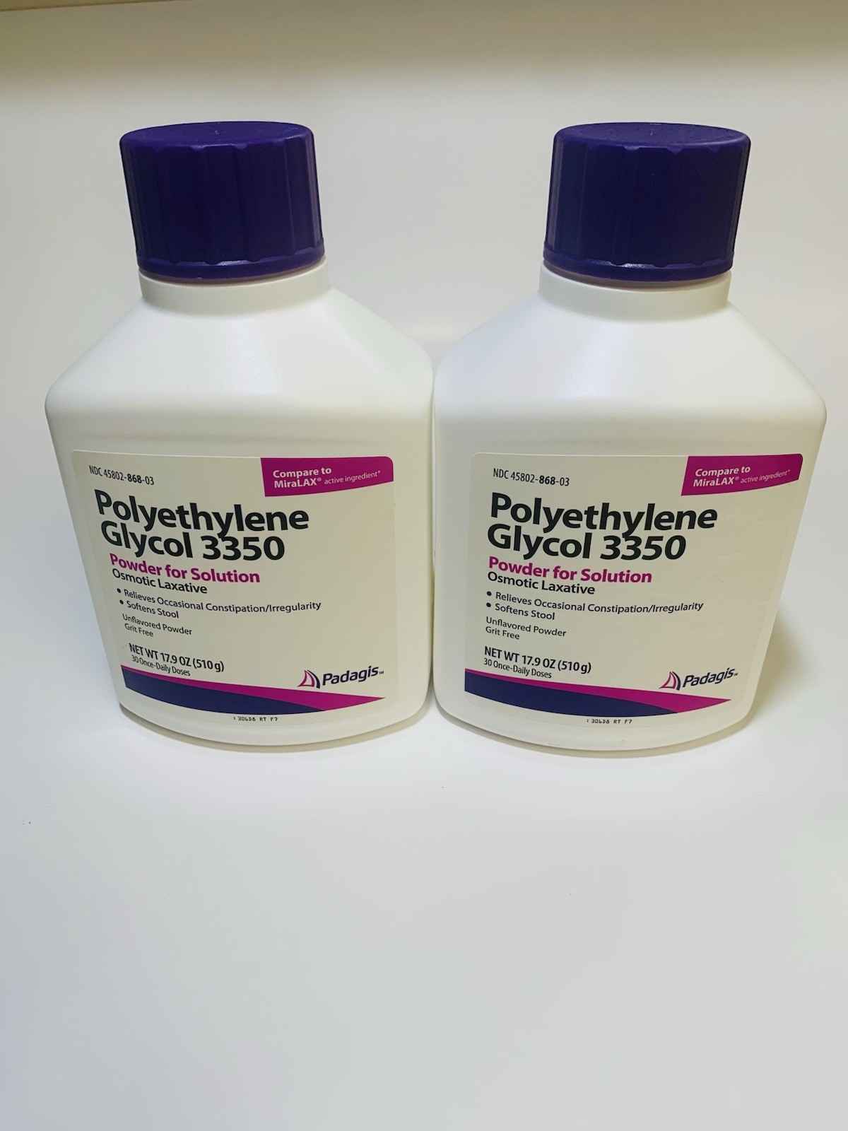 Lot of 2 Polyethylene Glycol 3350 Powder Laxative 17.9oz Exp Jan&Feb 2027 Sealed